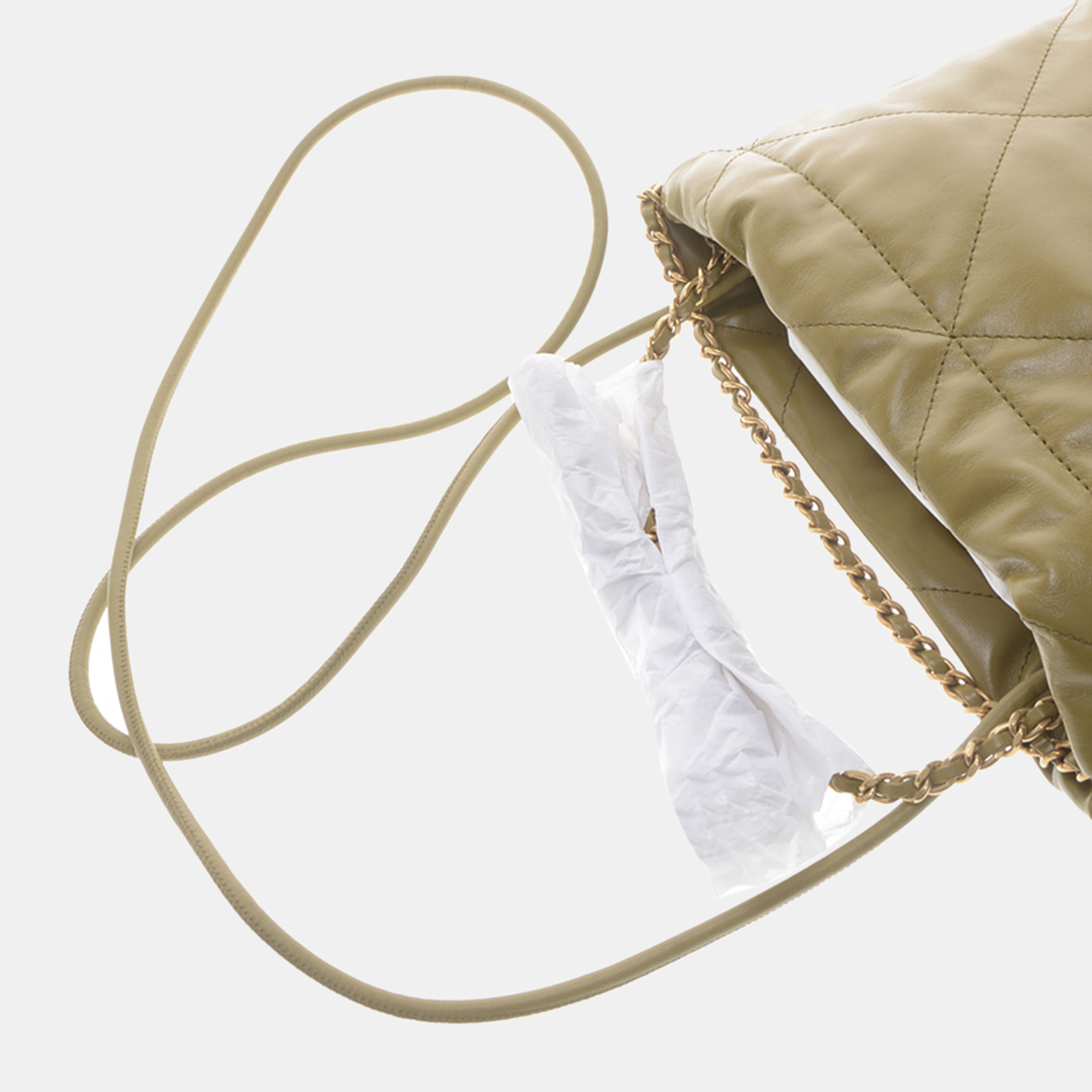 Chanel Khaki Leather Mini 22 Hobo Bag