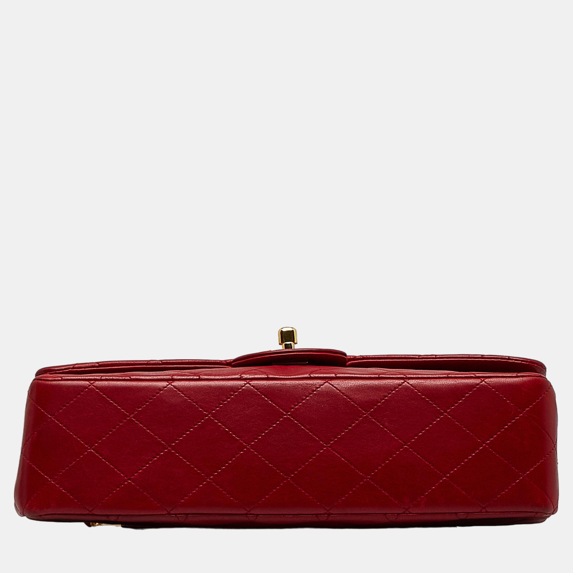 Chanel Red Medium Classic Lambskin Double Flap