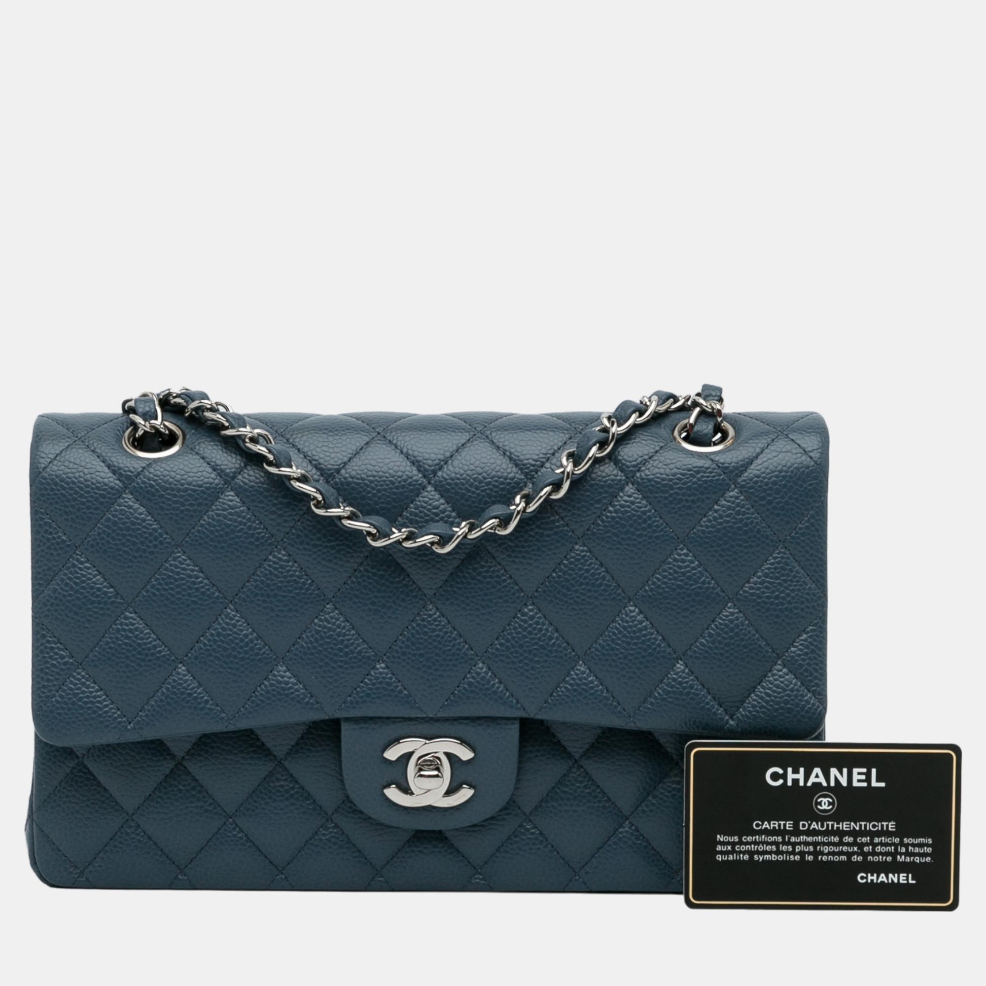 Chanel Blue Medium Classic Caviar Double Flap