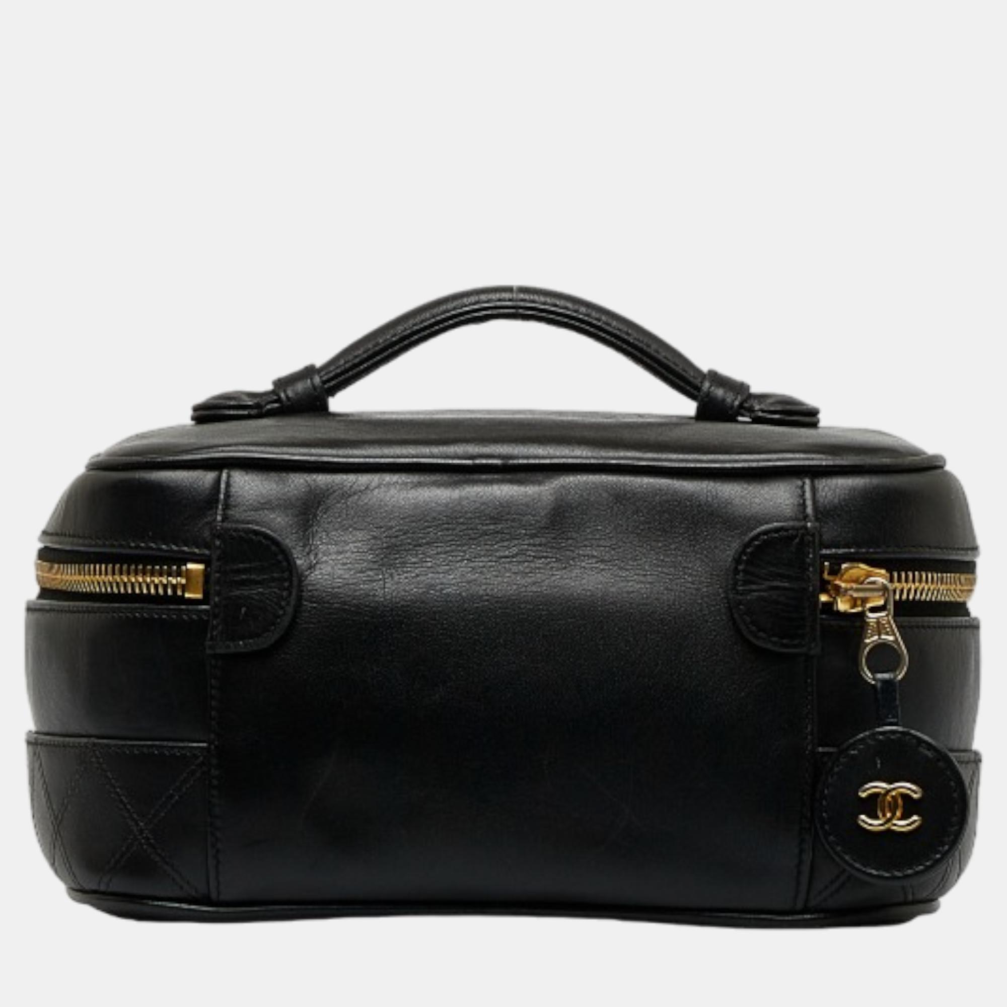 Chanel Black Leather Horizontal Vanity Bag