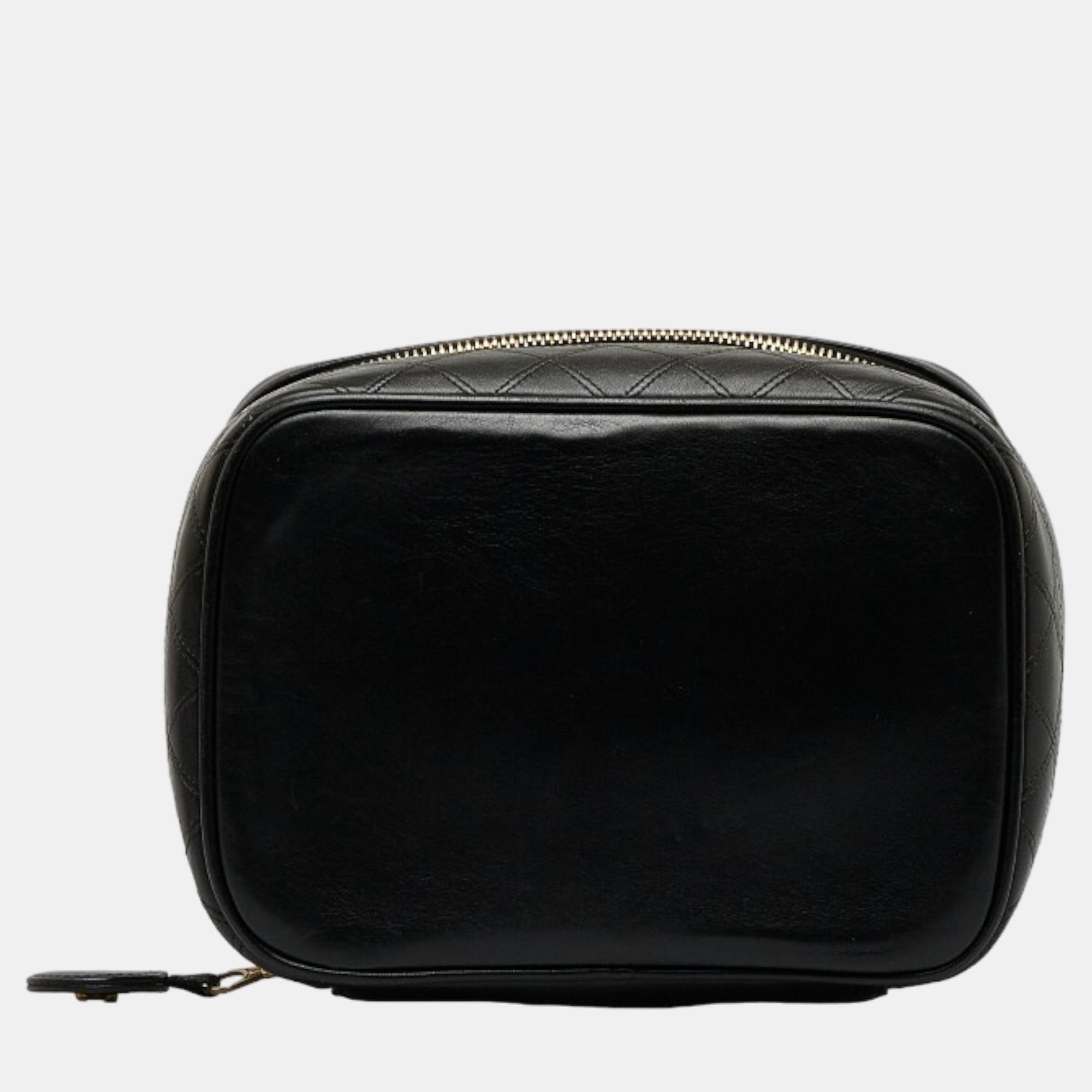 Chanel Black Leather Horizontal Vanity Bag