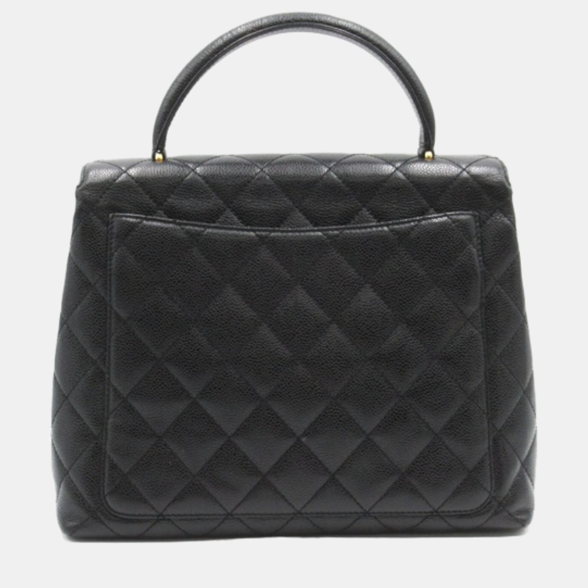 Chanel Black CC Caviar Kelly Top Handle Bag