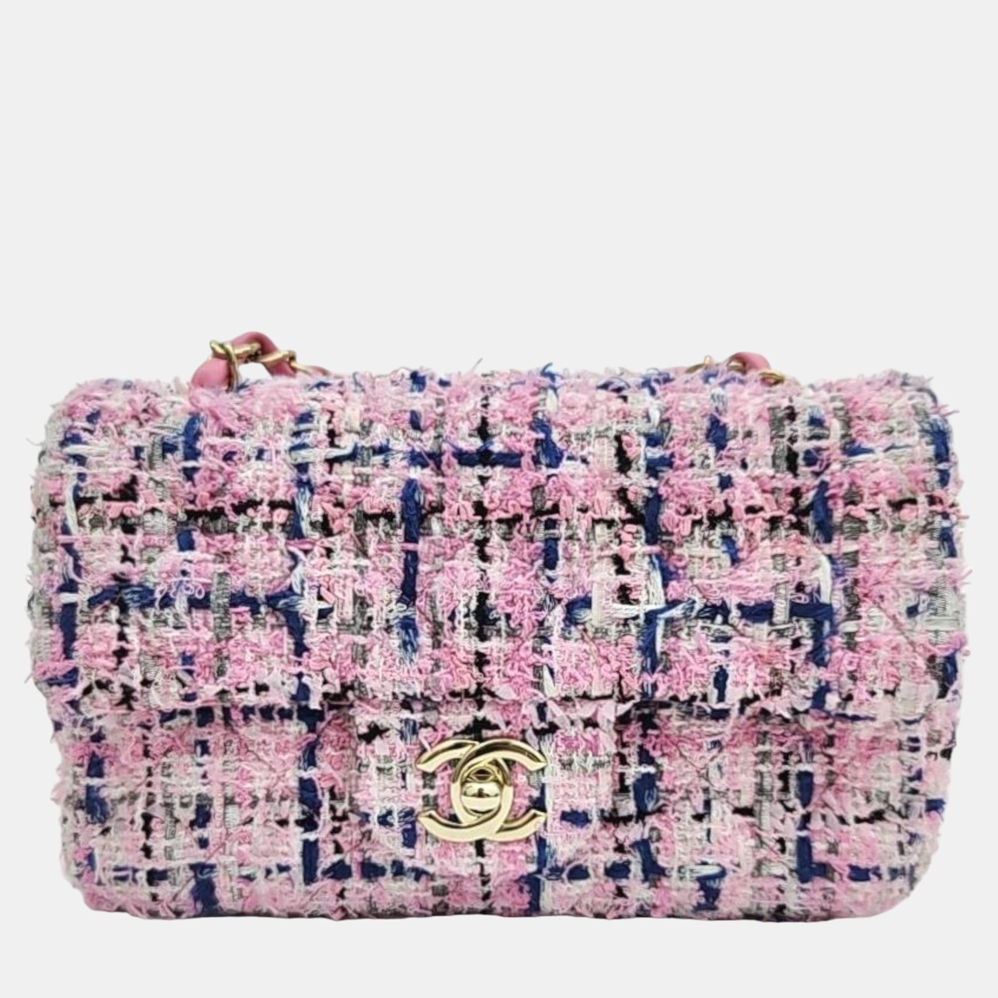 Chanel multicolor tweed classic mini flap bag