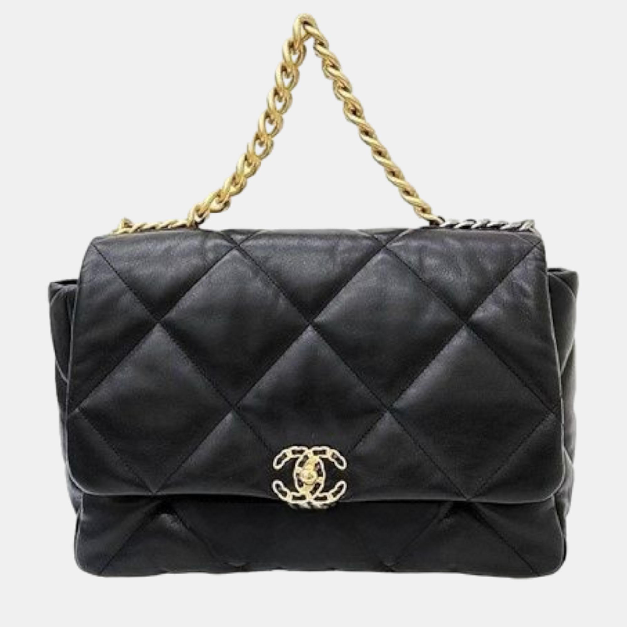 Chanel black leather maxi 19 flap bag