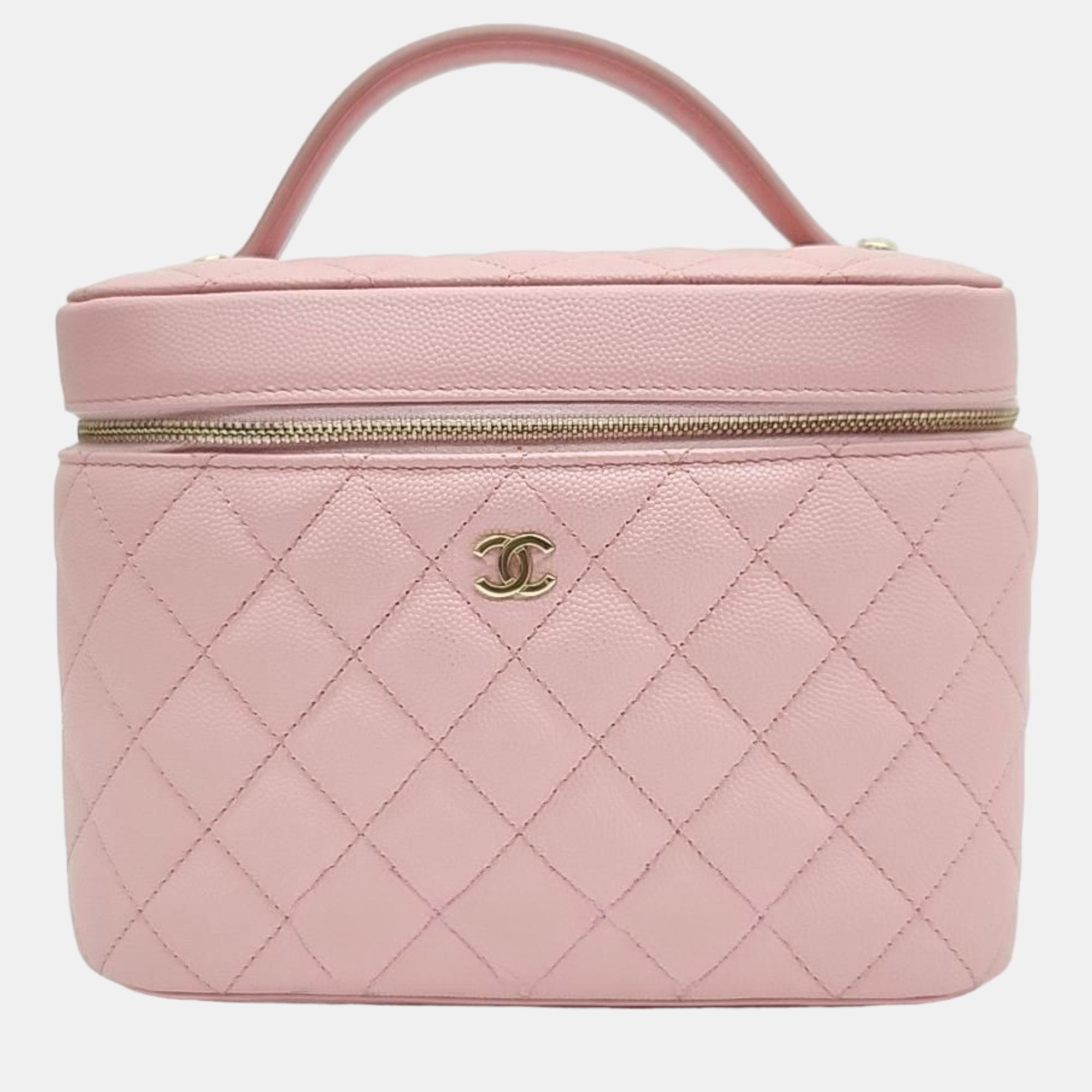 Chanel light pink caviar leather vanity case