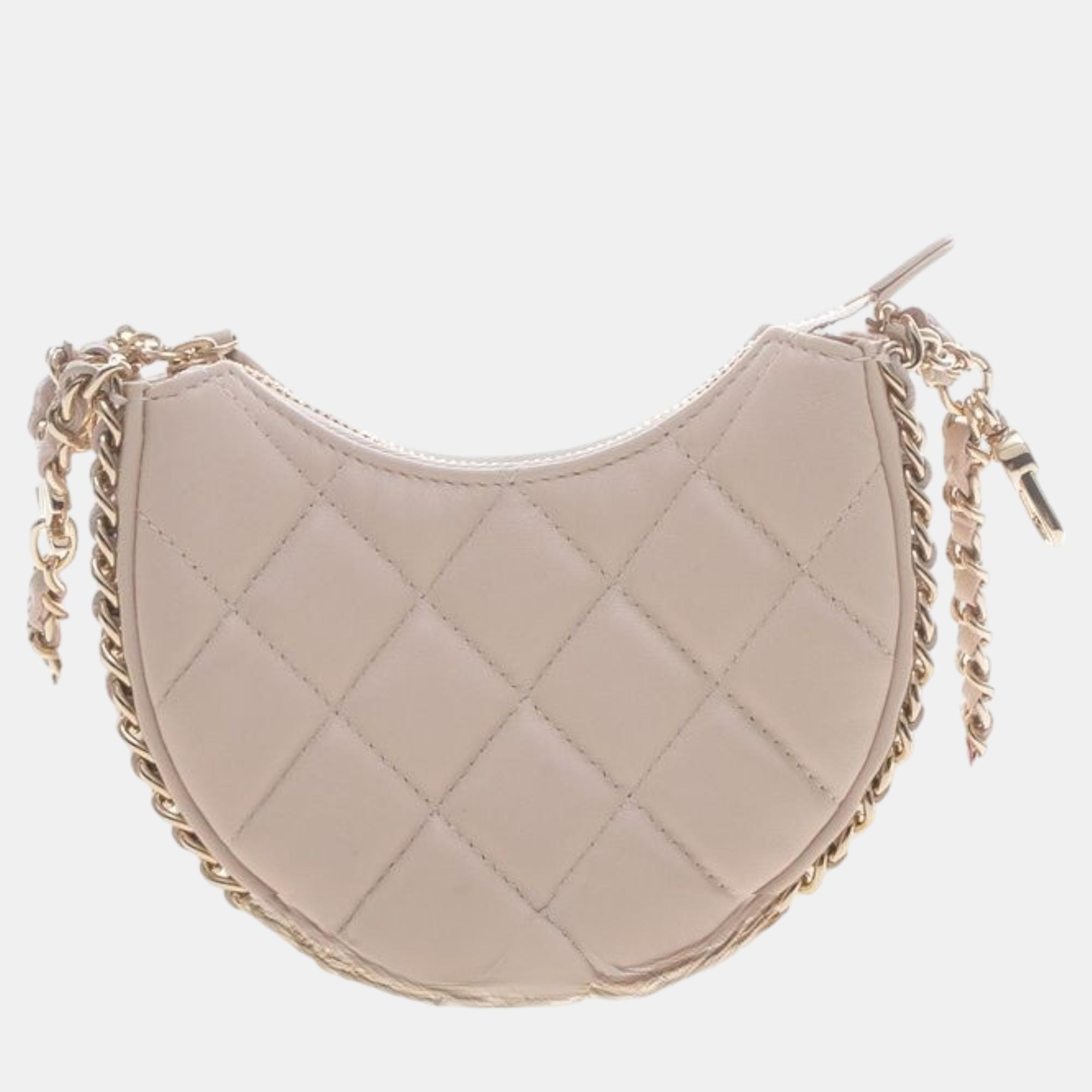 Chanel Light Beige Leather Mini Hobo Bag