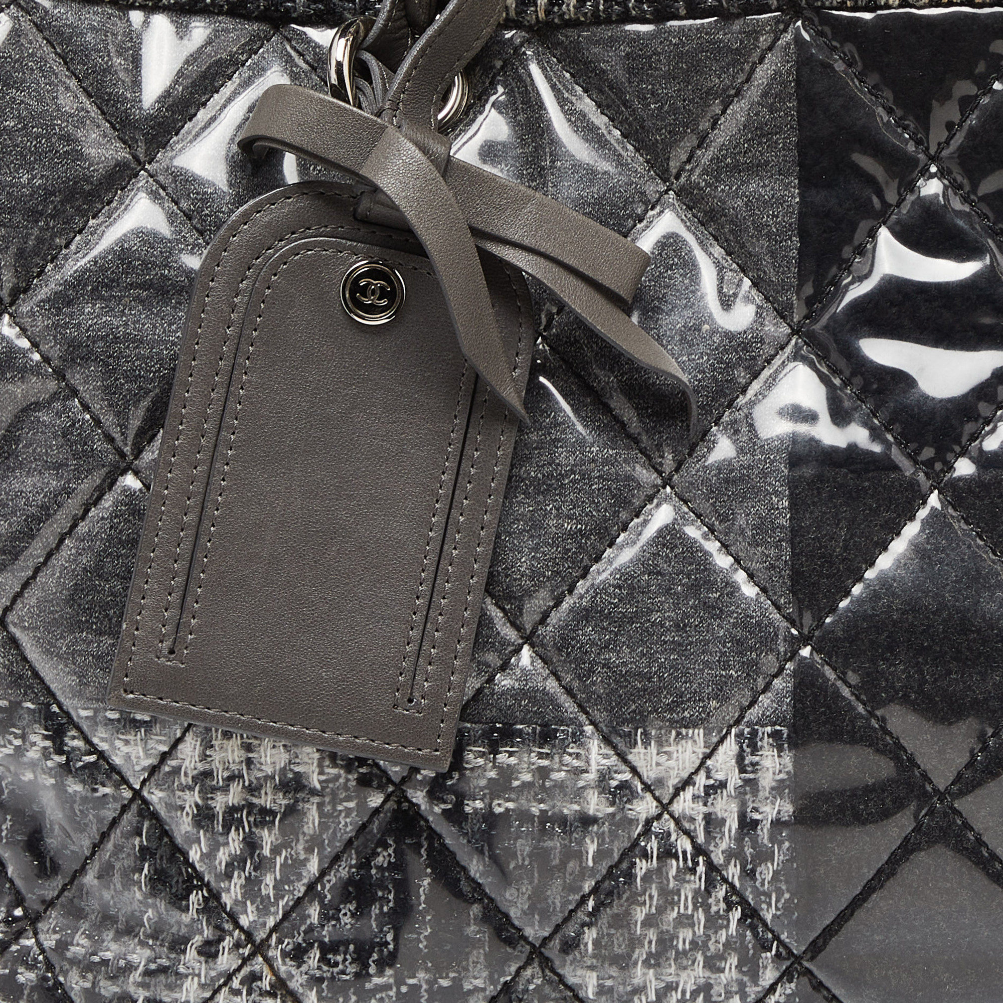 Chanel Grey Quilted Vinyl And Tweed Funny Patchwork Tote