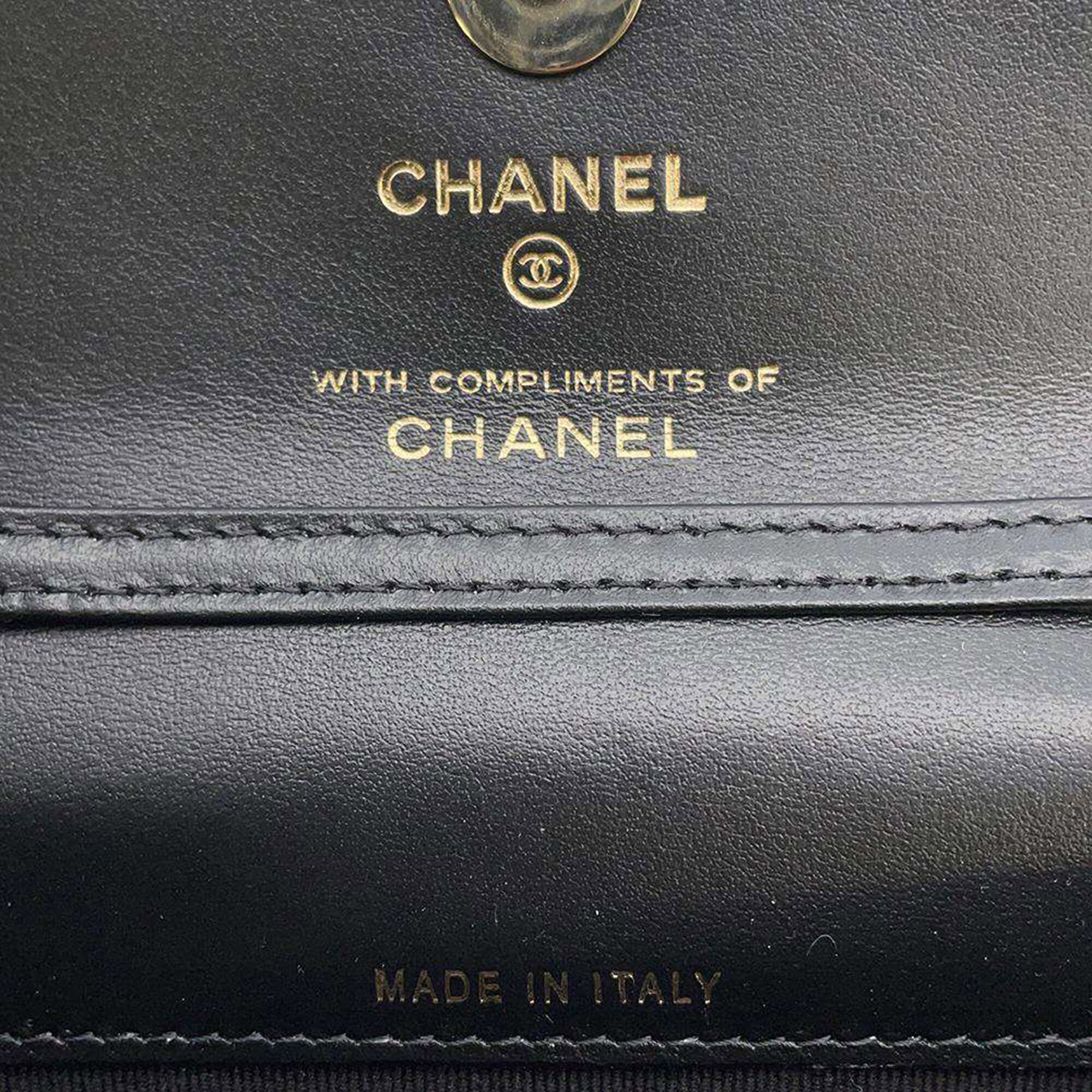 Chanel Beige Fabric Printed Classic Wallet On Chain
