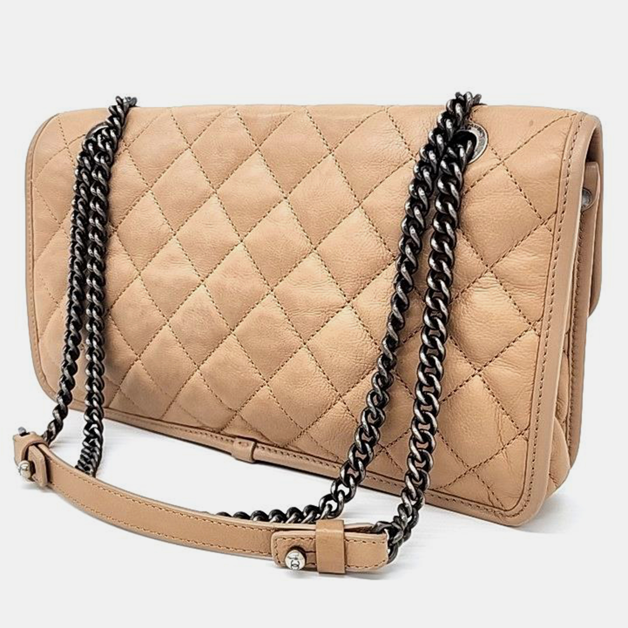 Chanel Leather Beige Flap Chain Bag