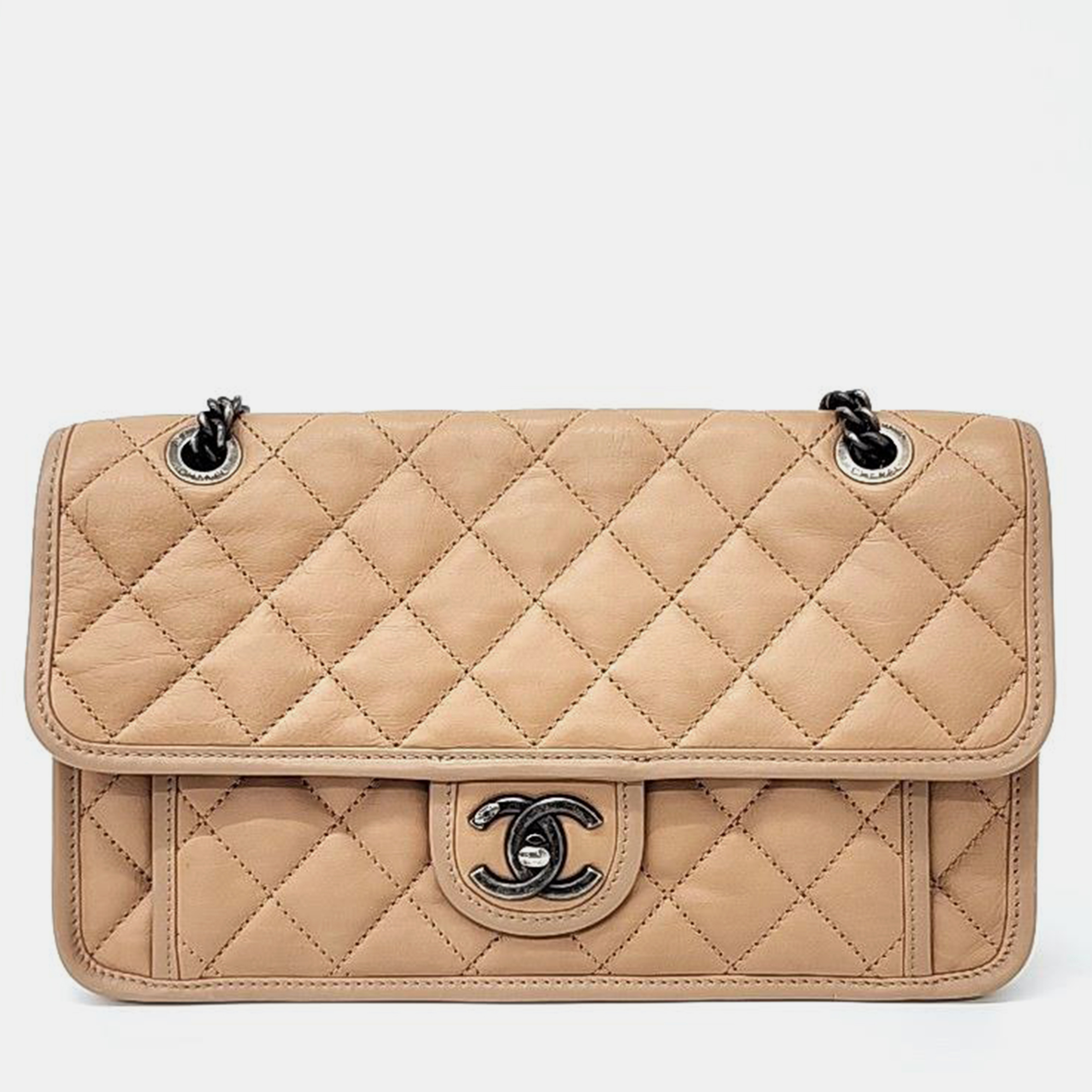 Chanel Leather Beige Flap Chain Bag