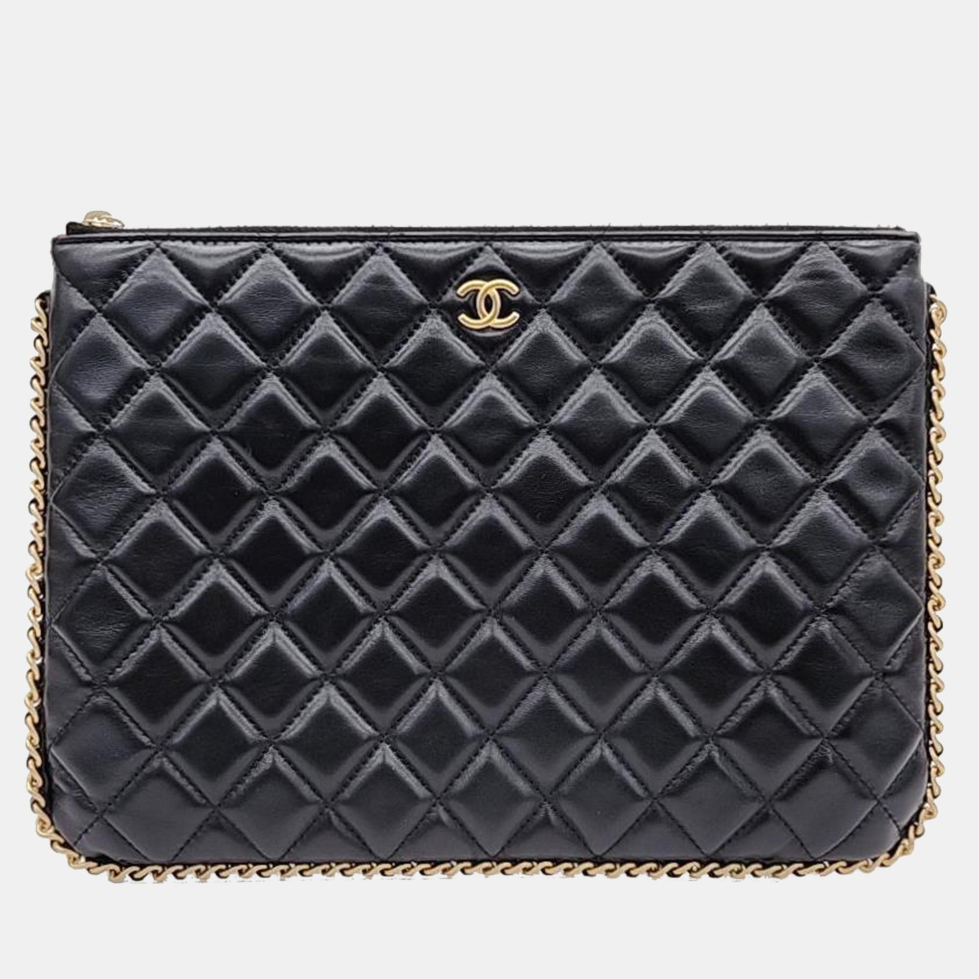 Chanel black caviar leather medium clutch bag