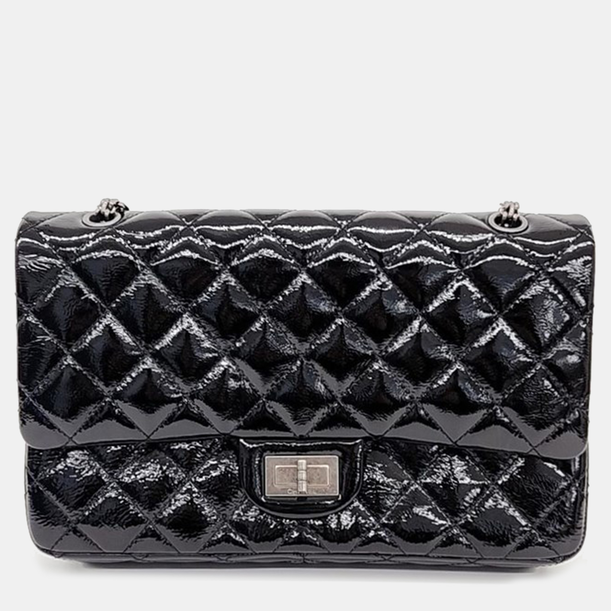 Chanel black patent leather vintage 2.55 flap bag