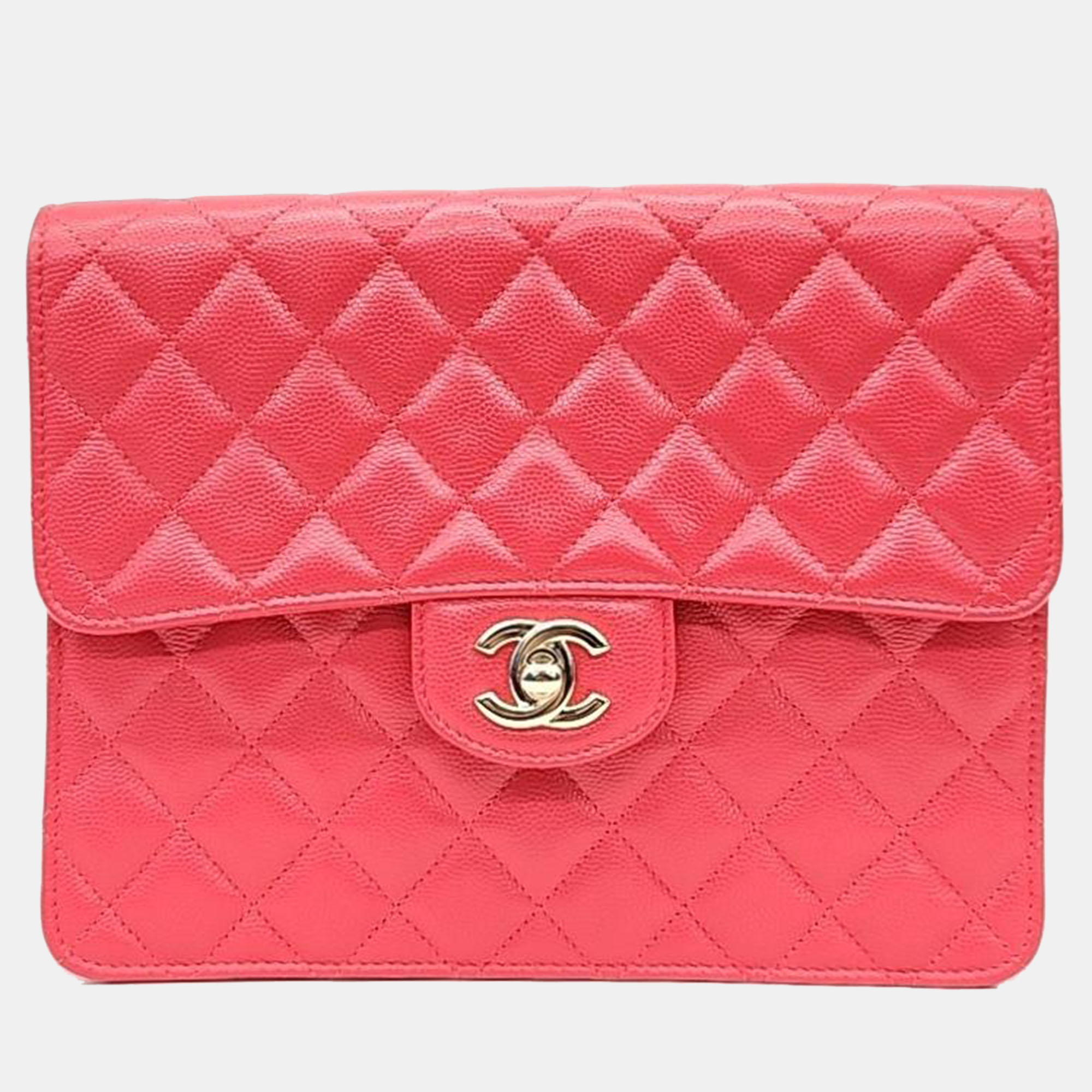 Chanel caviar pink flap clutch