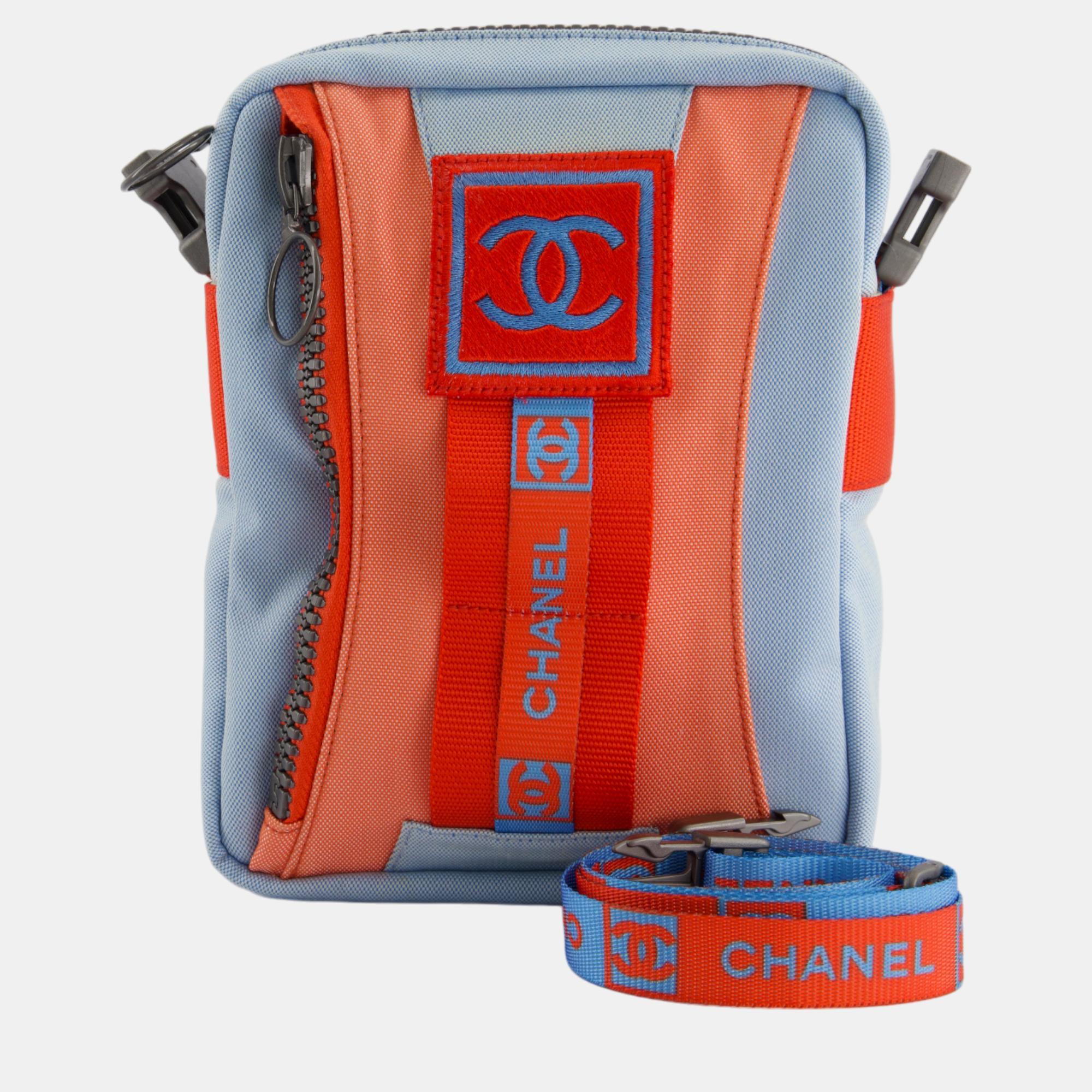 Chanel Blue And Red Sports Crossbody Bag With Gunmetal Hardware