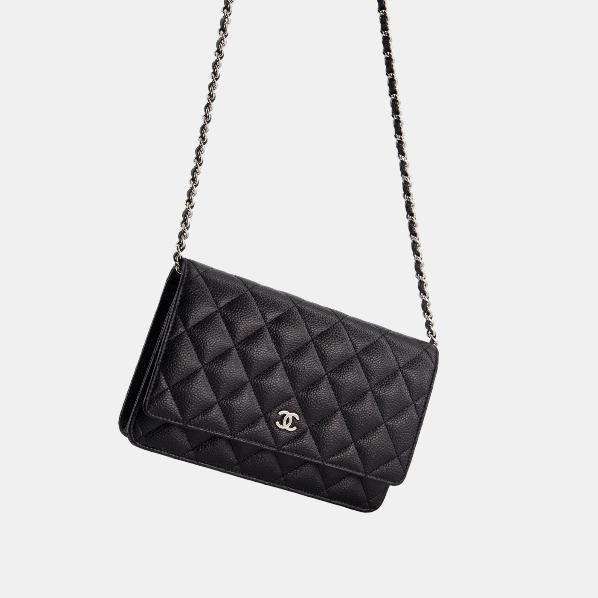 Chanel Black Wallet On Chain In Caviar With Silver Hardware