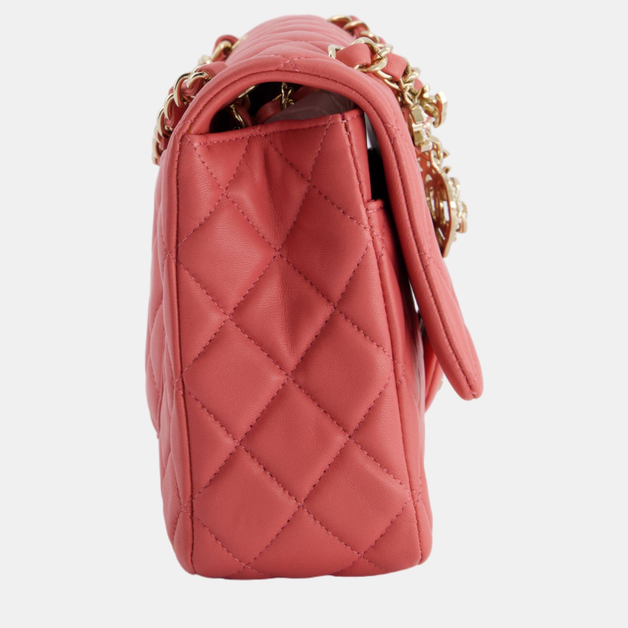 Chanel Pink Medium Single Flap Bag In Lambskin Leather With Champagne Gold Hardware