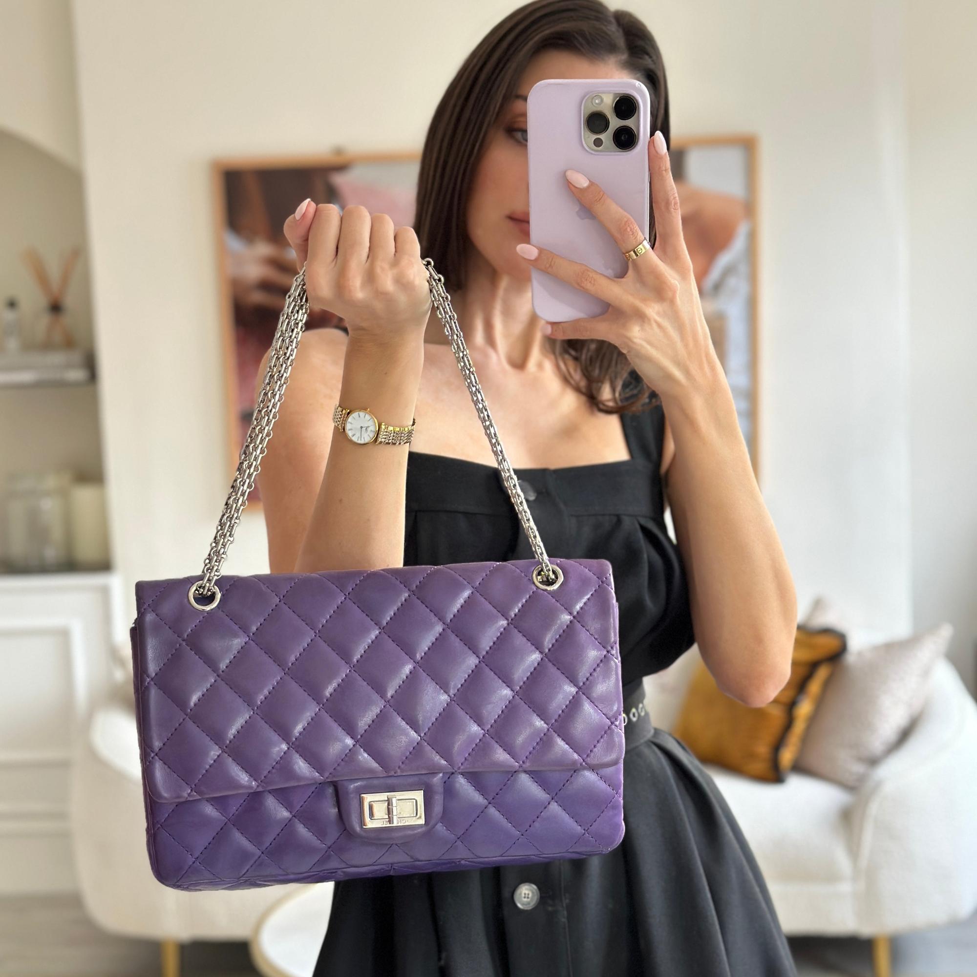 Chanel Purple Jumbo 2.55 Reissue Bag In Lambskin Leather With Silver Hardware