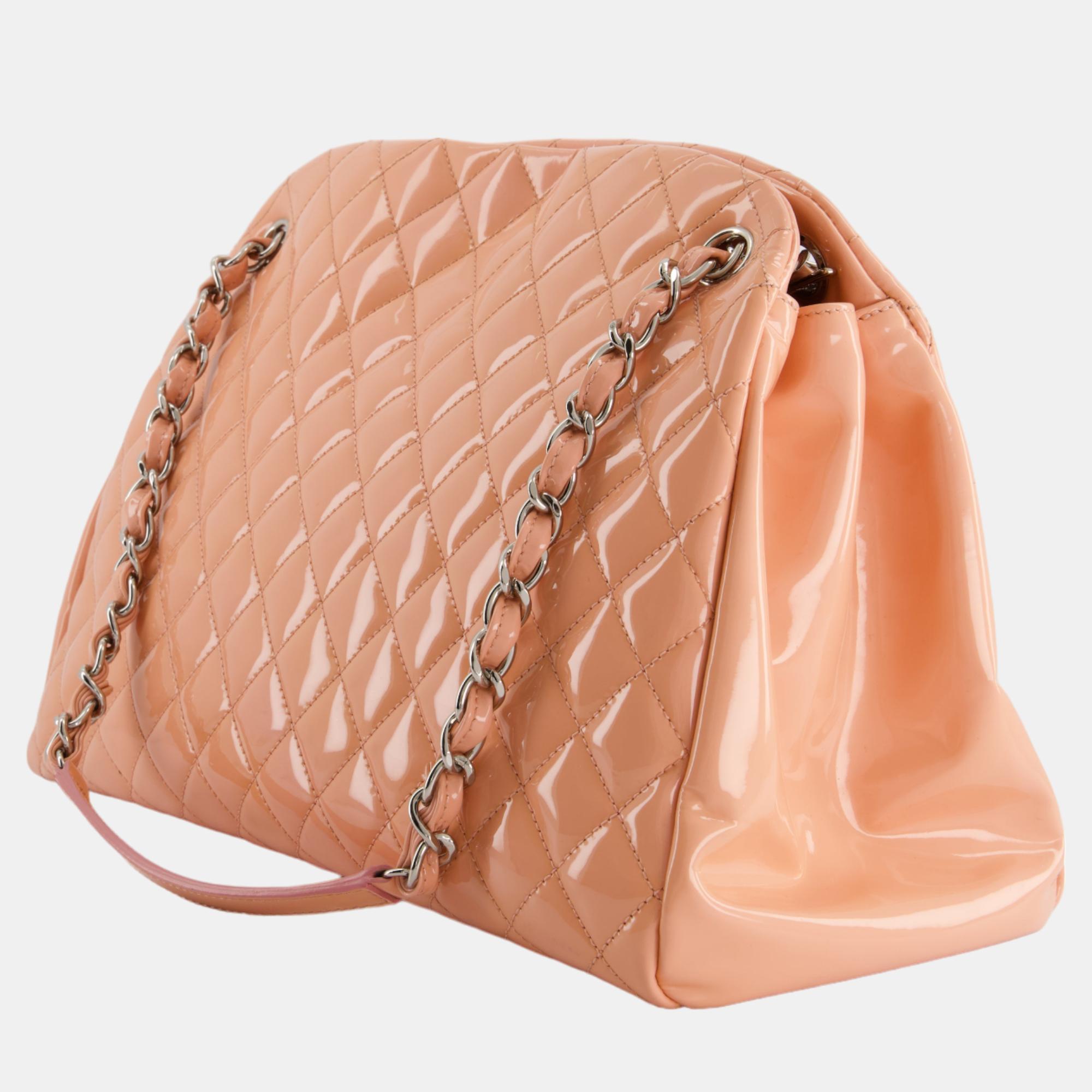 Chanel Pink Patent Mademoiselle Shoulder Bag With Silver Hardware