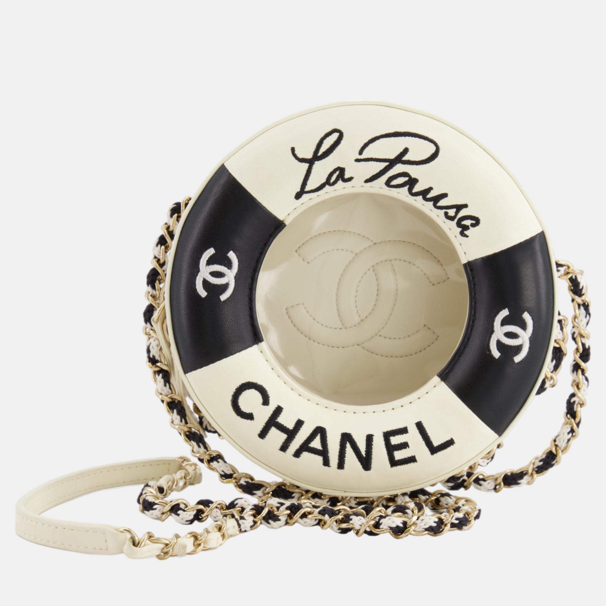 Chanel La Pausa Coco Lifesaver Bag In Black And White With Champagne Gold Hardware