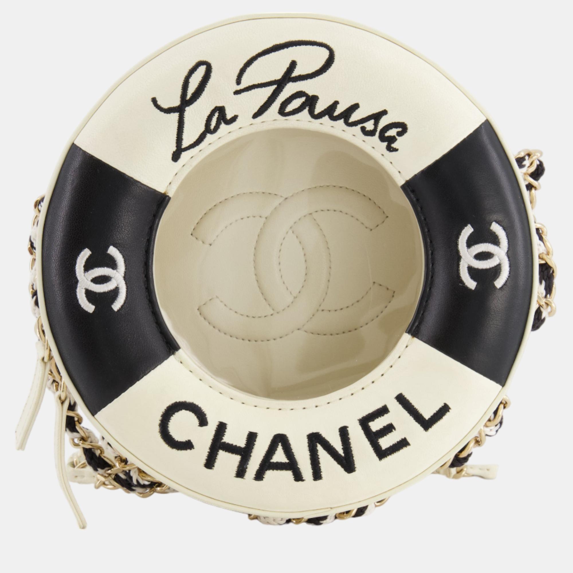 Chanel La Pausa Coco Lifesaver Bag In Black And White With Champagne Gold Hardware