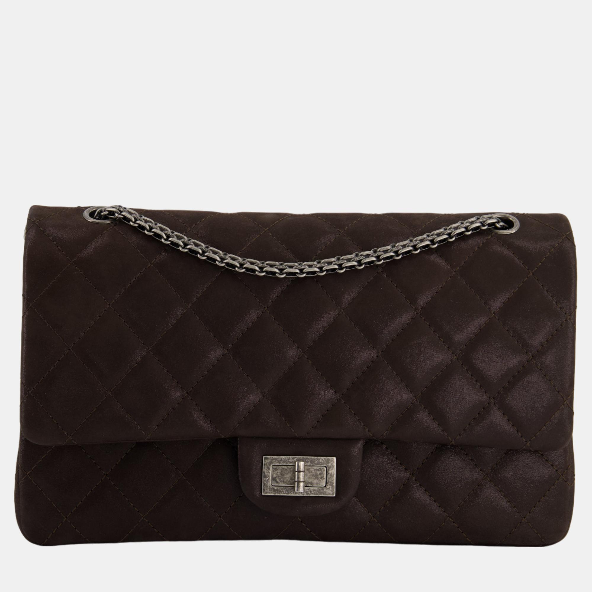 Chanel Chocolate Brown Maxi 2.55 Reissue In Iridescent Calfskin With Ruthenium Hardware