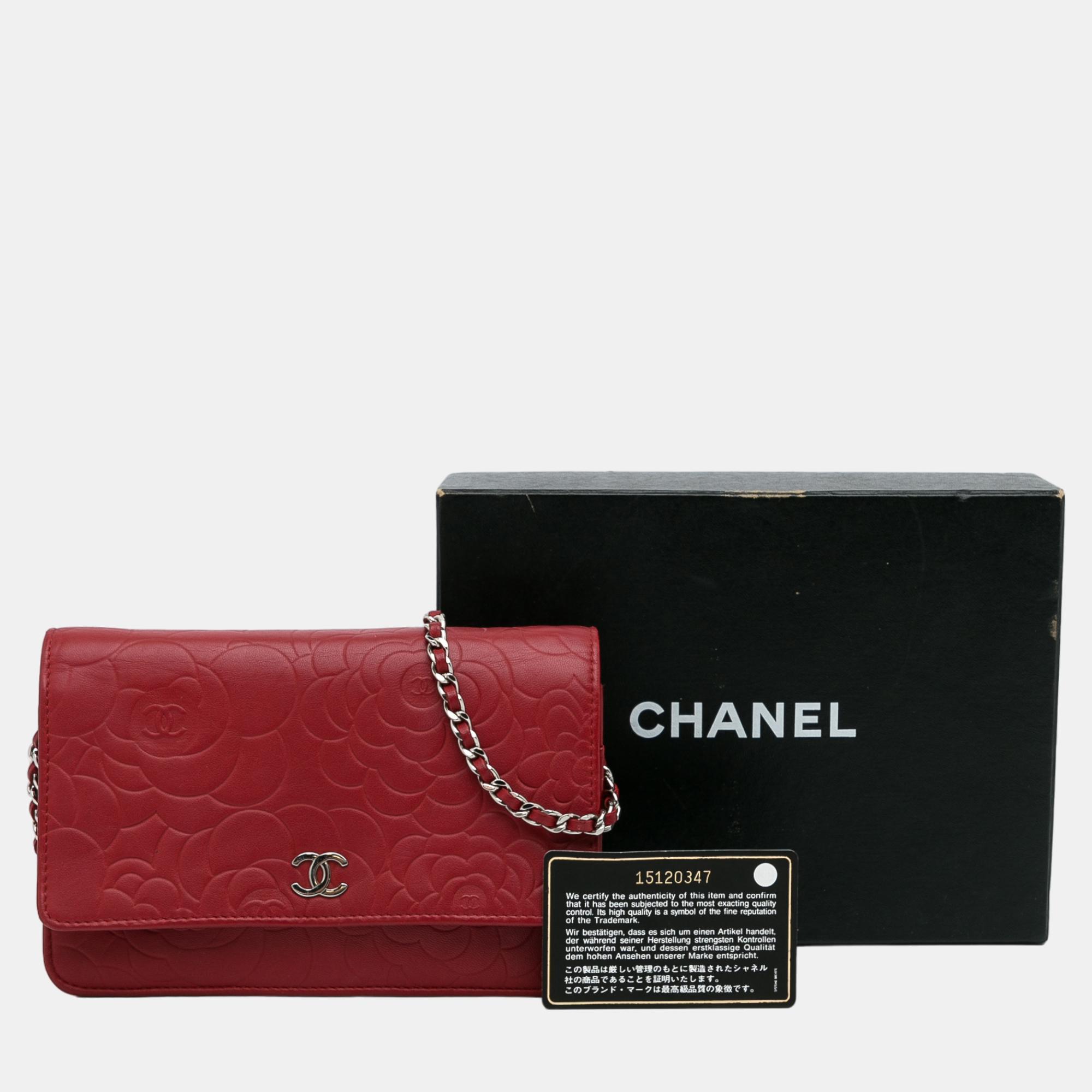 Chanel Red Camellia Wallet On Chain