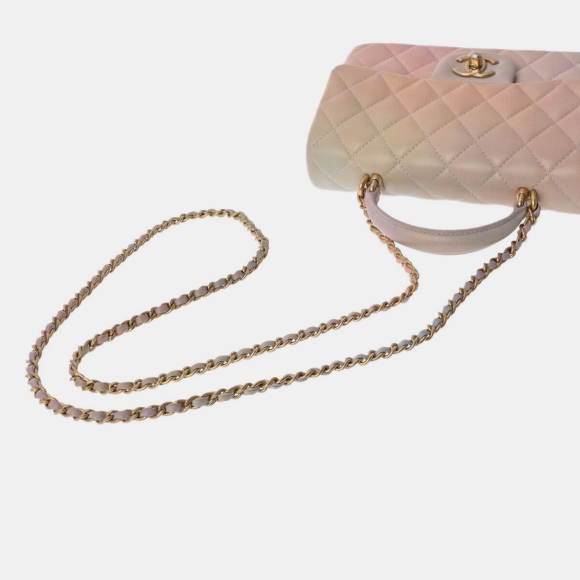 Chanel Pink Leather Top Handle Mini Flap Bag