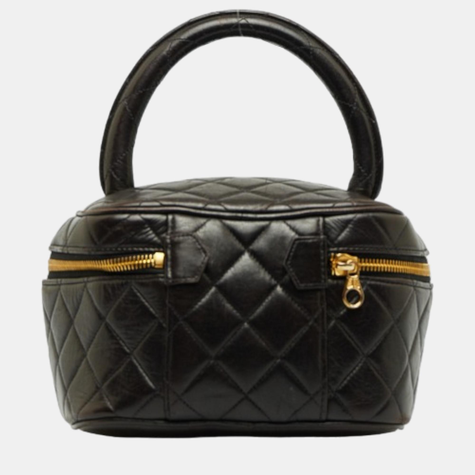 Chanel Black Leather Top Handle Vanity Case