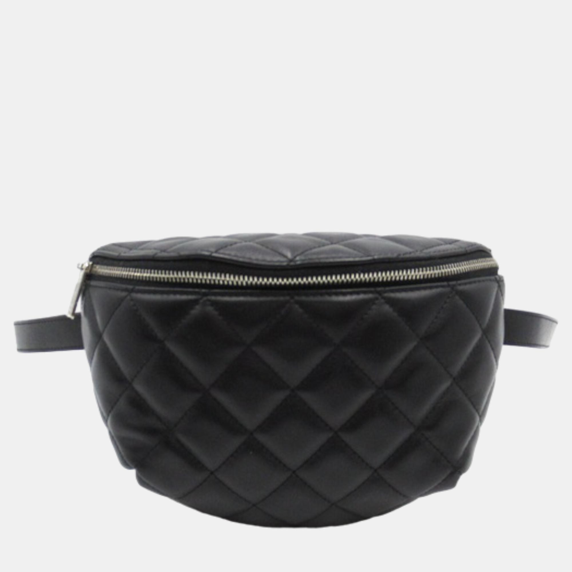 Chanel Black Leather Quilted CC Belt Bag
