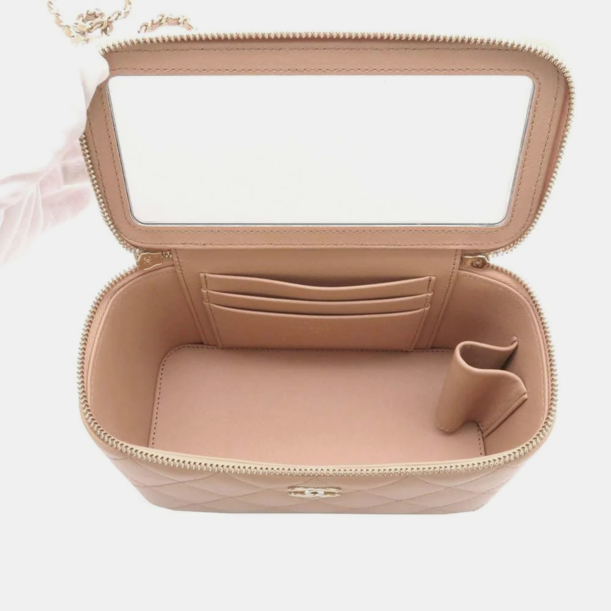 Chanel Beige Leather Vanity Top Handle Bag