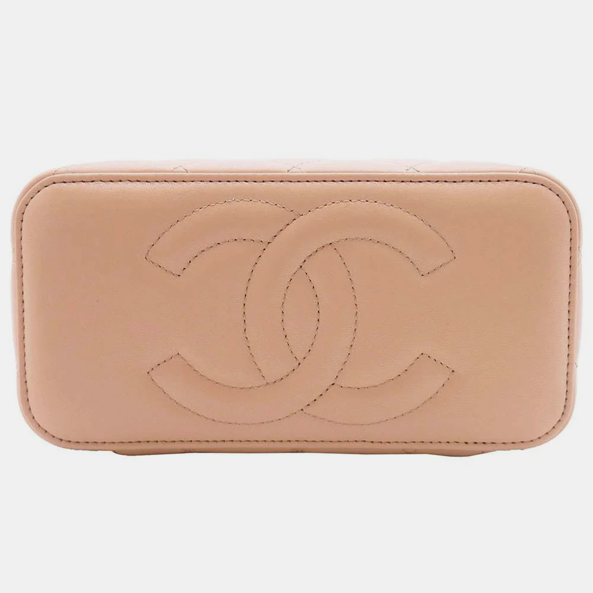 Chanel Beige Leather Vanity Top Handle Bag