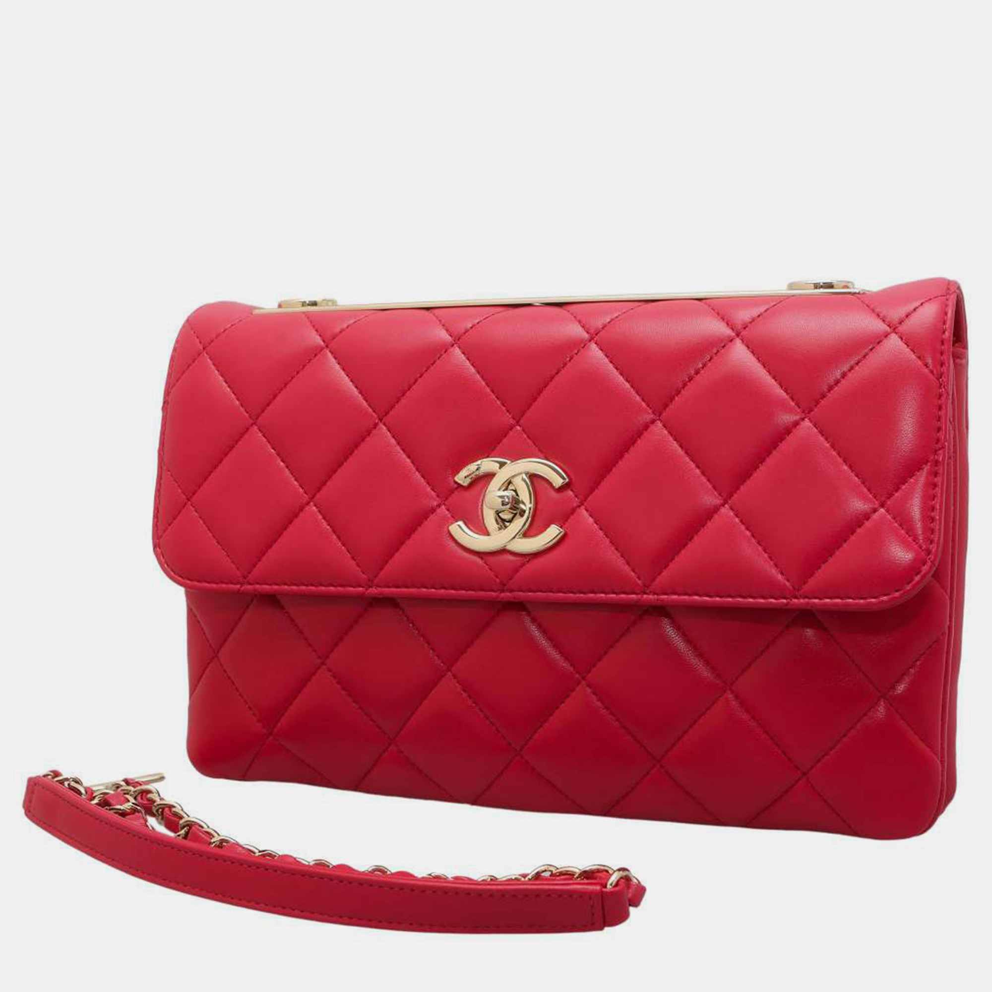 Chanel Red Leather Trendy CC Wallet On Chain