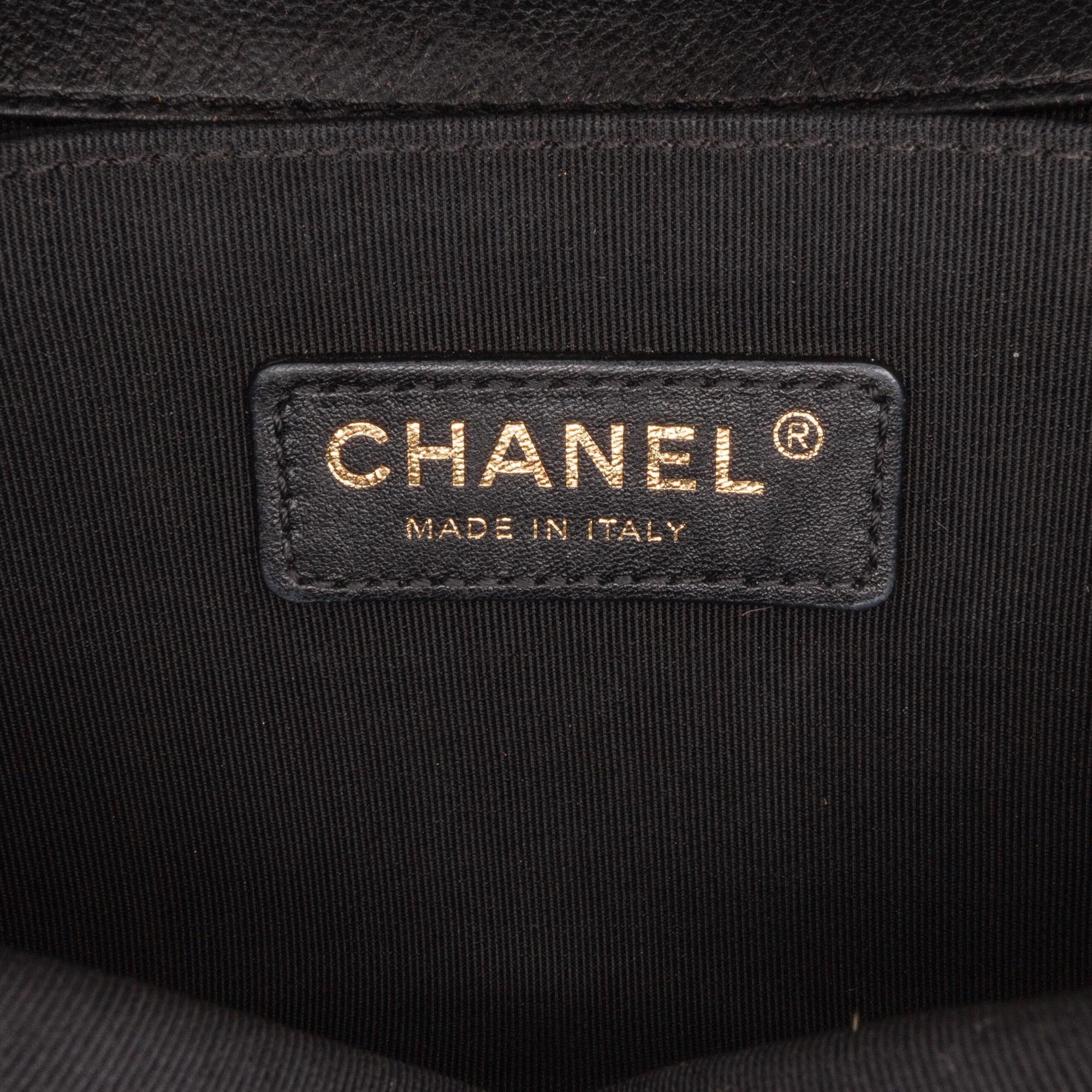 Chanel Black/White Crest-Embellished Medium Boy Bag