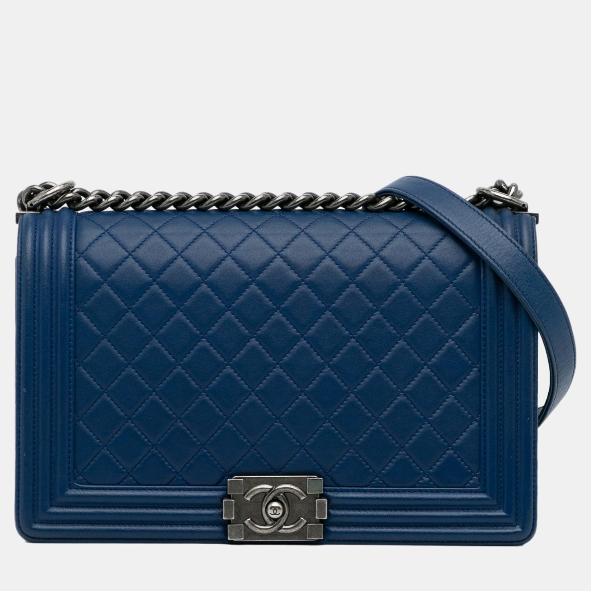 Chanel Blue Medium Lambskin Boy Flap Bag