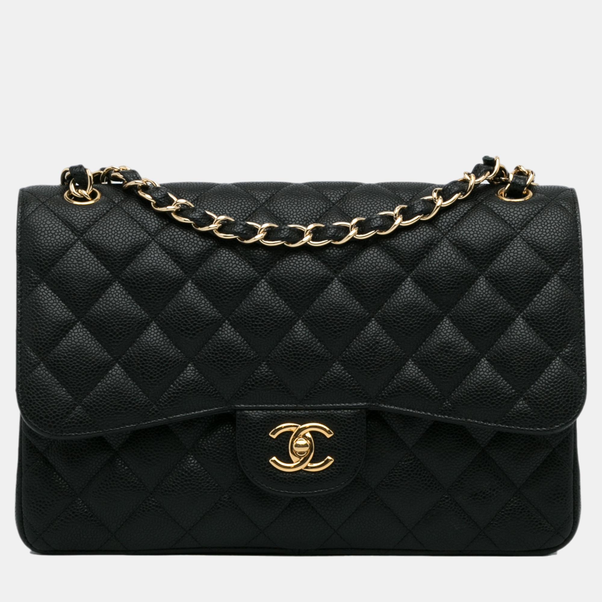 Chanel black jumbo classic caviar single flap bag