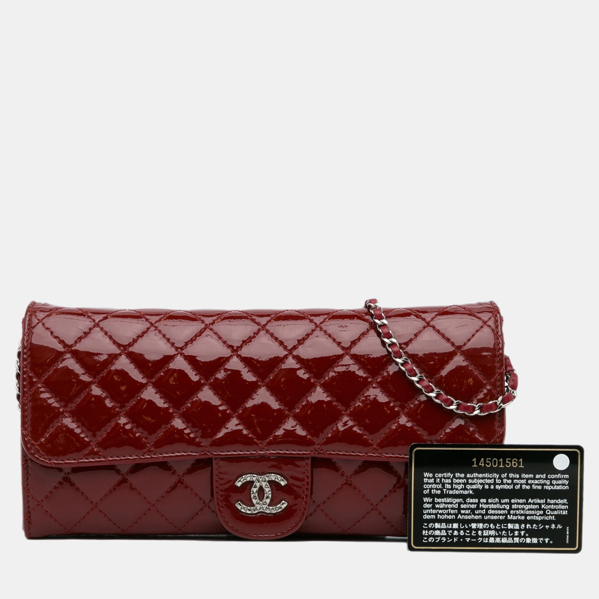 Chanel Red CC Patent Wallet On Chain