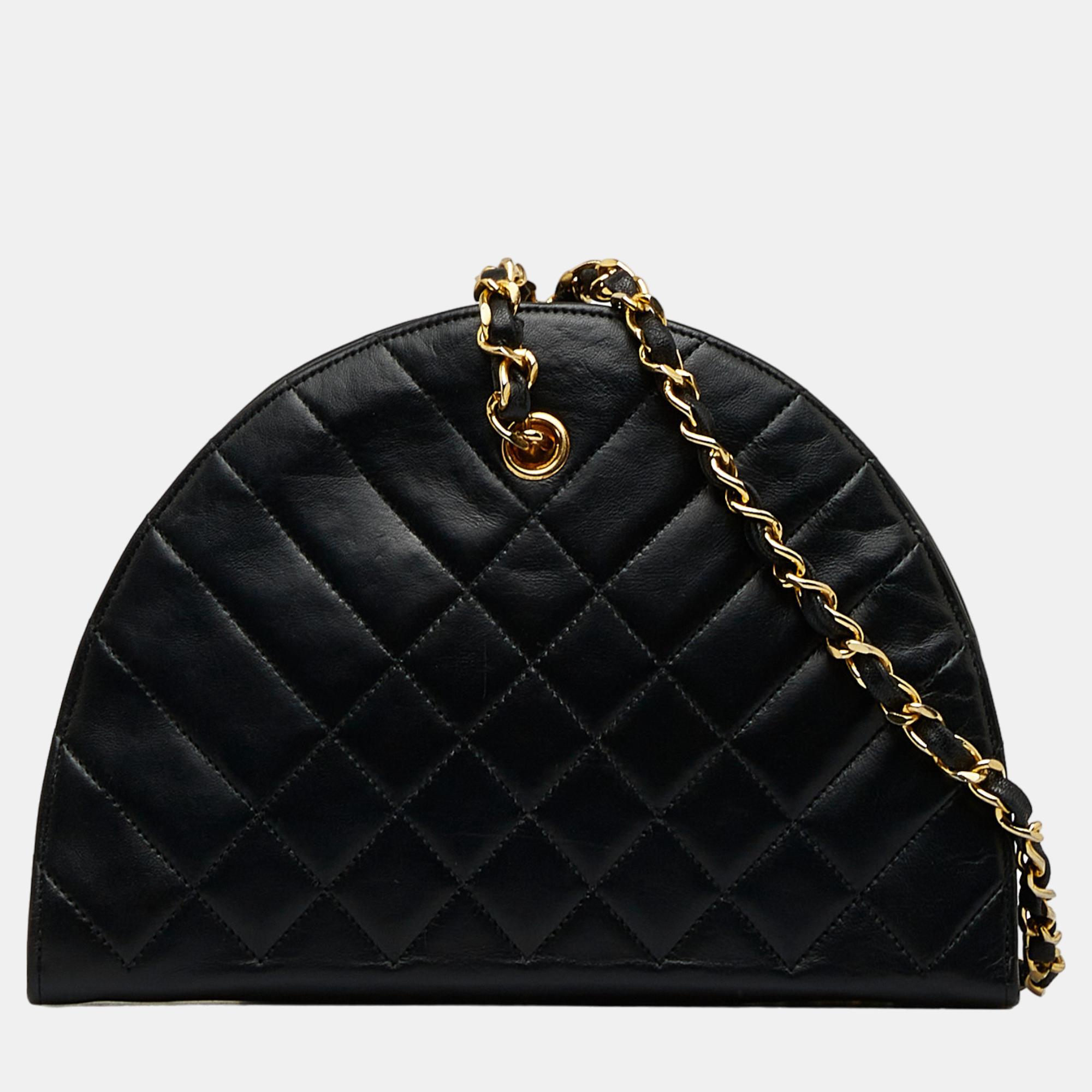 Chanel Black Mixed Quilt Half Round Crossbody Bag