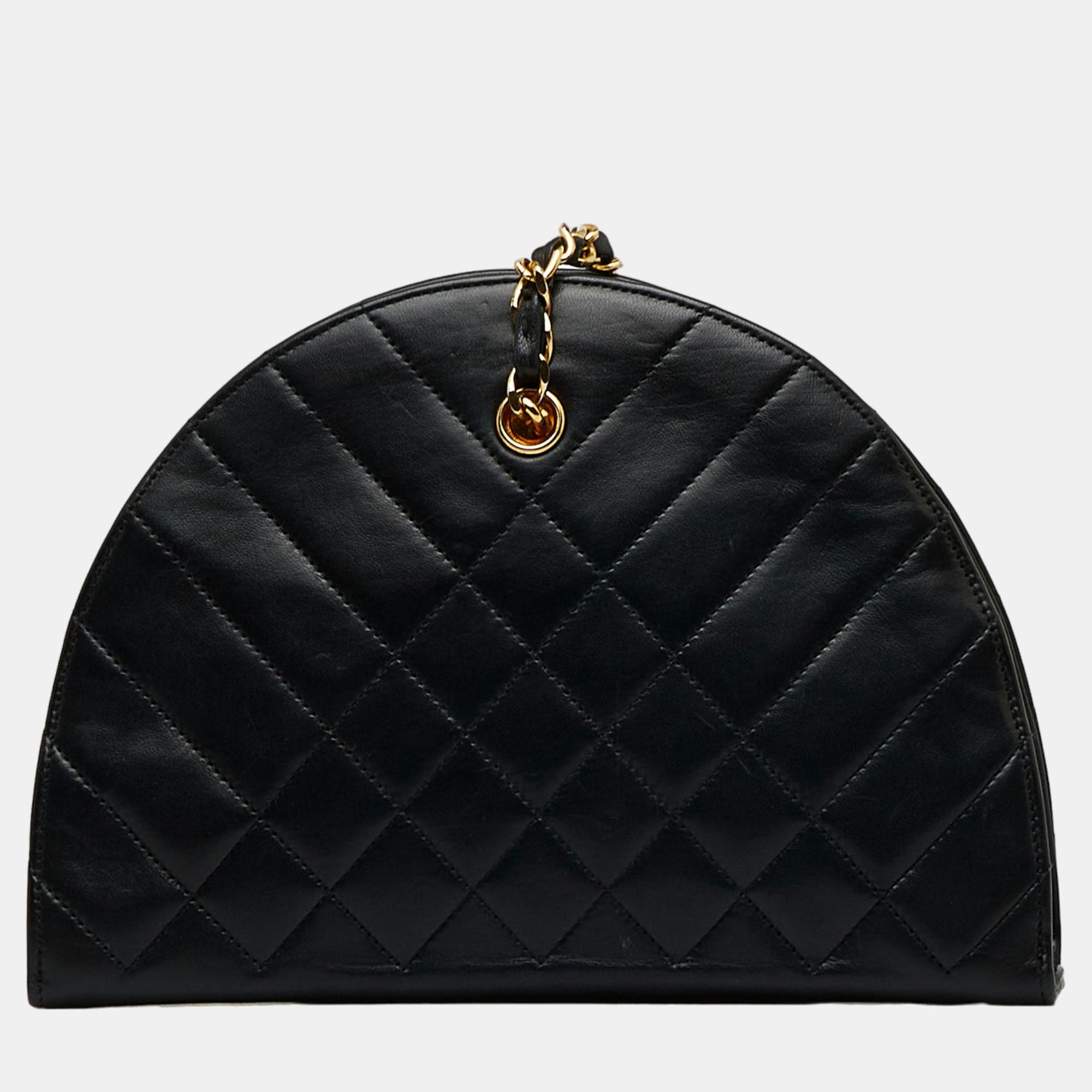 Chanel Black Mixed Quilt Half Round Crossbody Bag