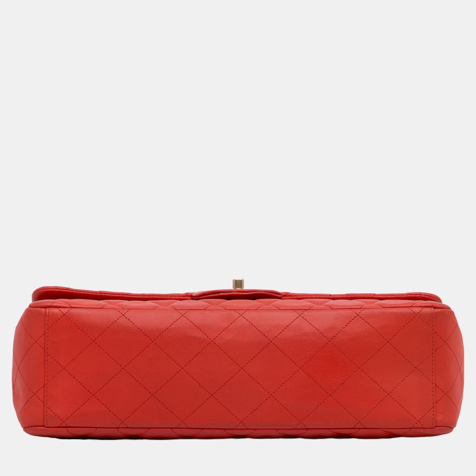 Chanel Red Maxi Classic Lambskin Single Flap Bag