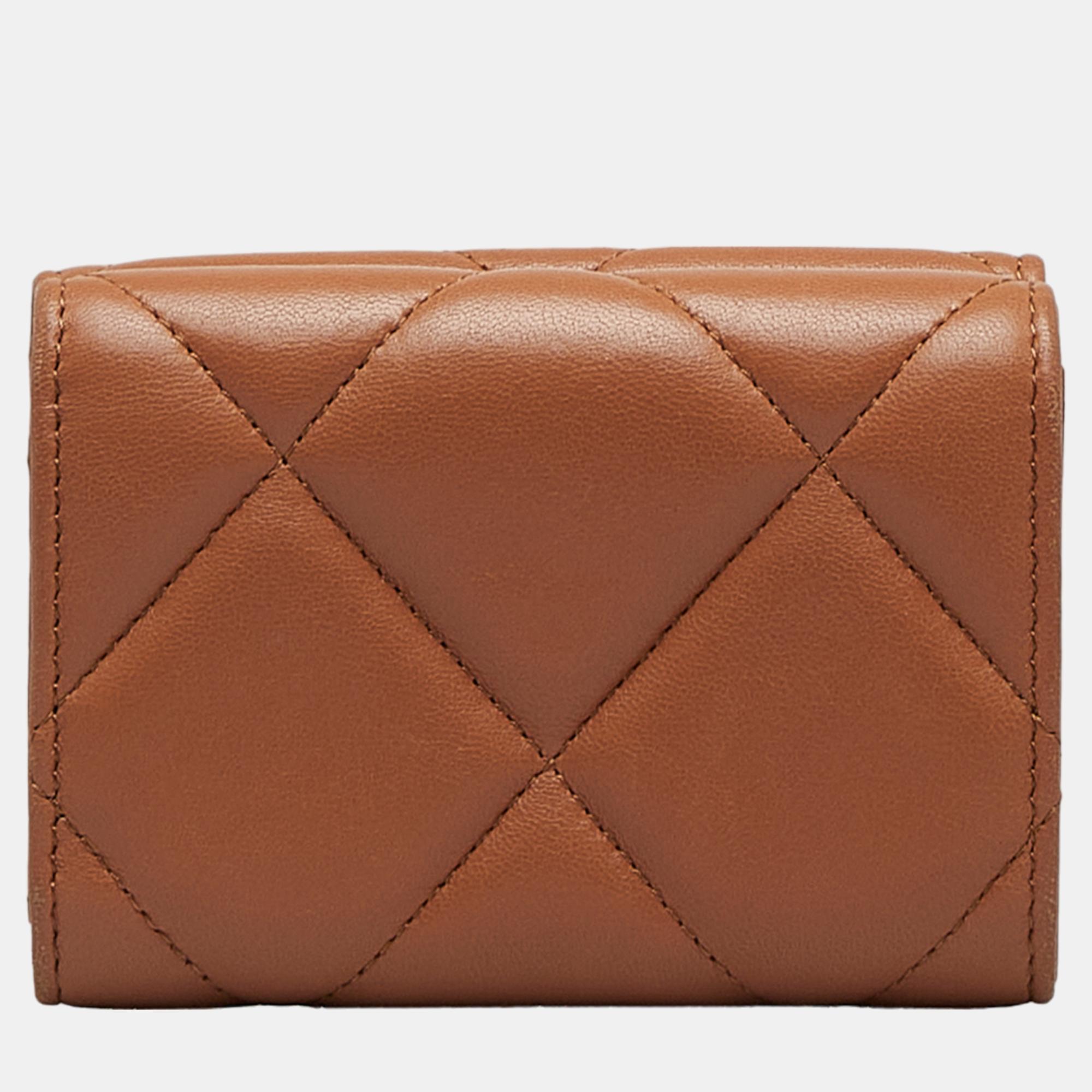 Chanel Brown 19 Trifold Flap Compact Wallet