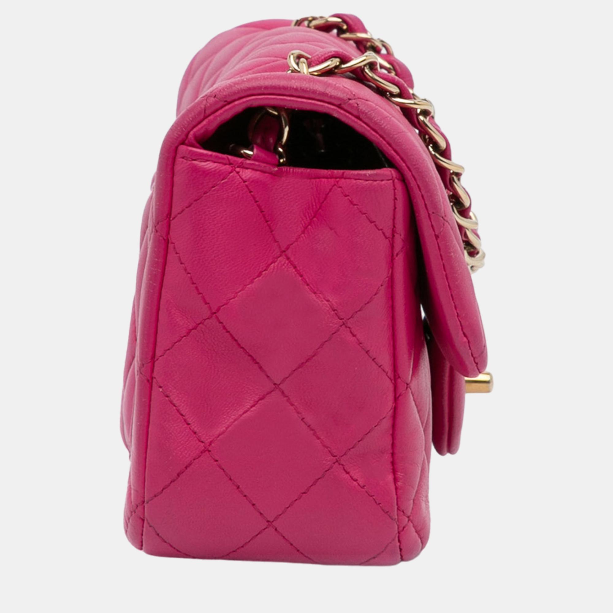 Chanel Pink Mini Classic Lambskin Rectangular Single Flap