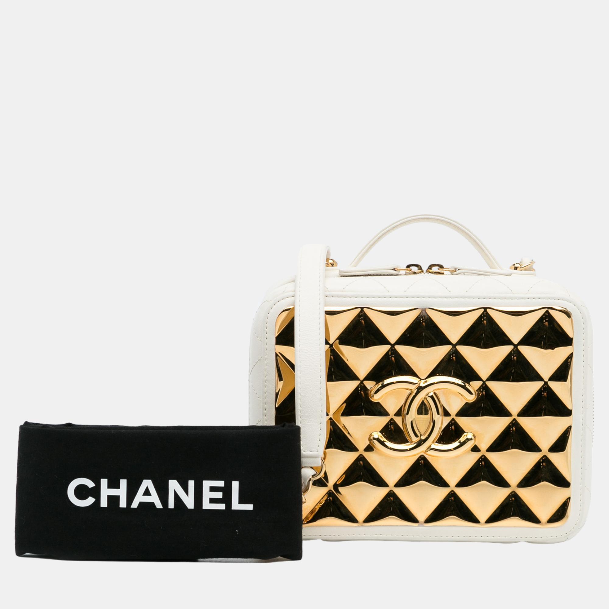 Chanel White Golden Plate Vanity Case