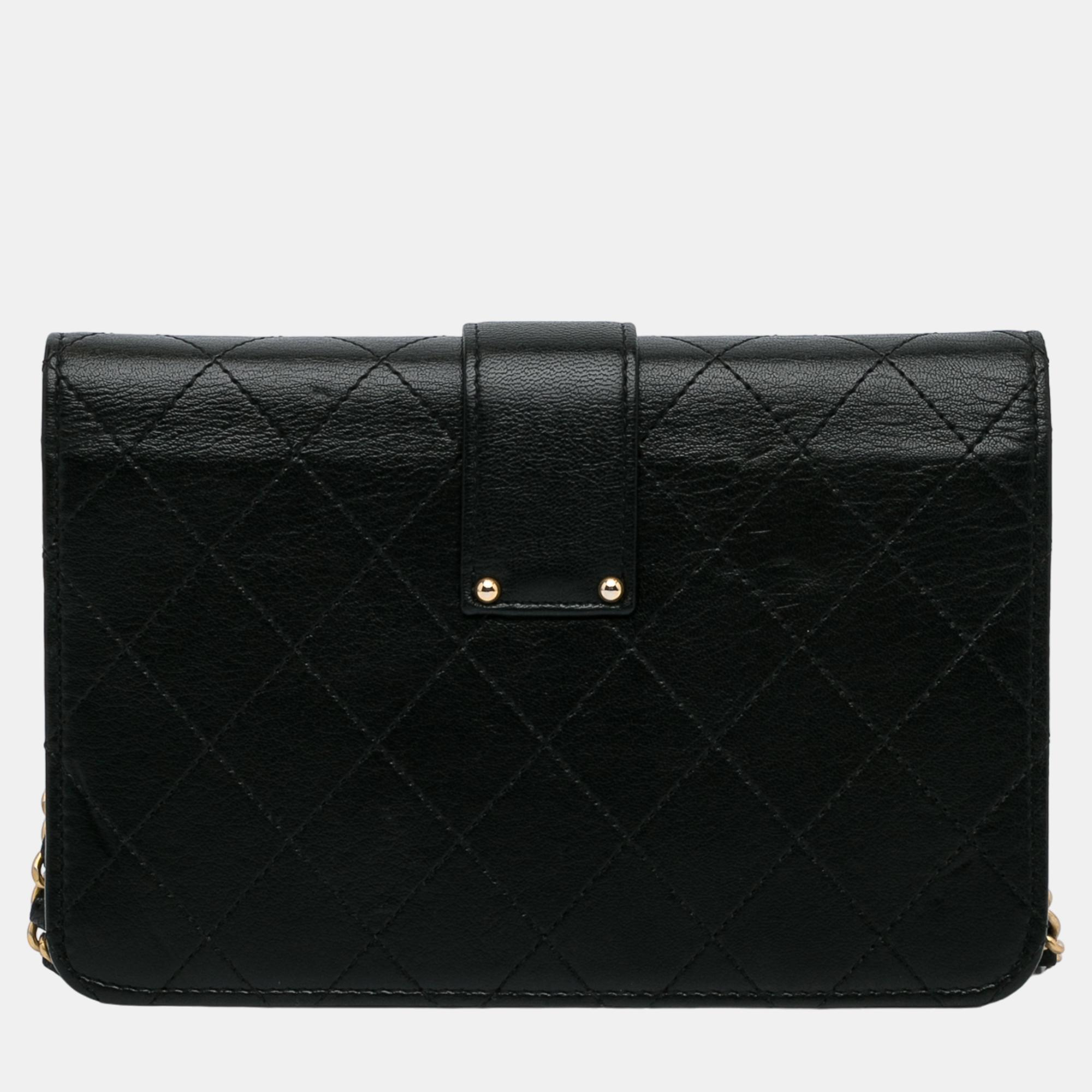 Chanel Black Front CC Strap Lambskin Wallet On Chain