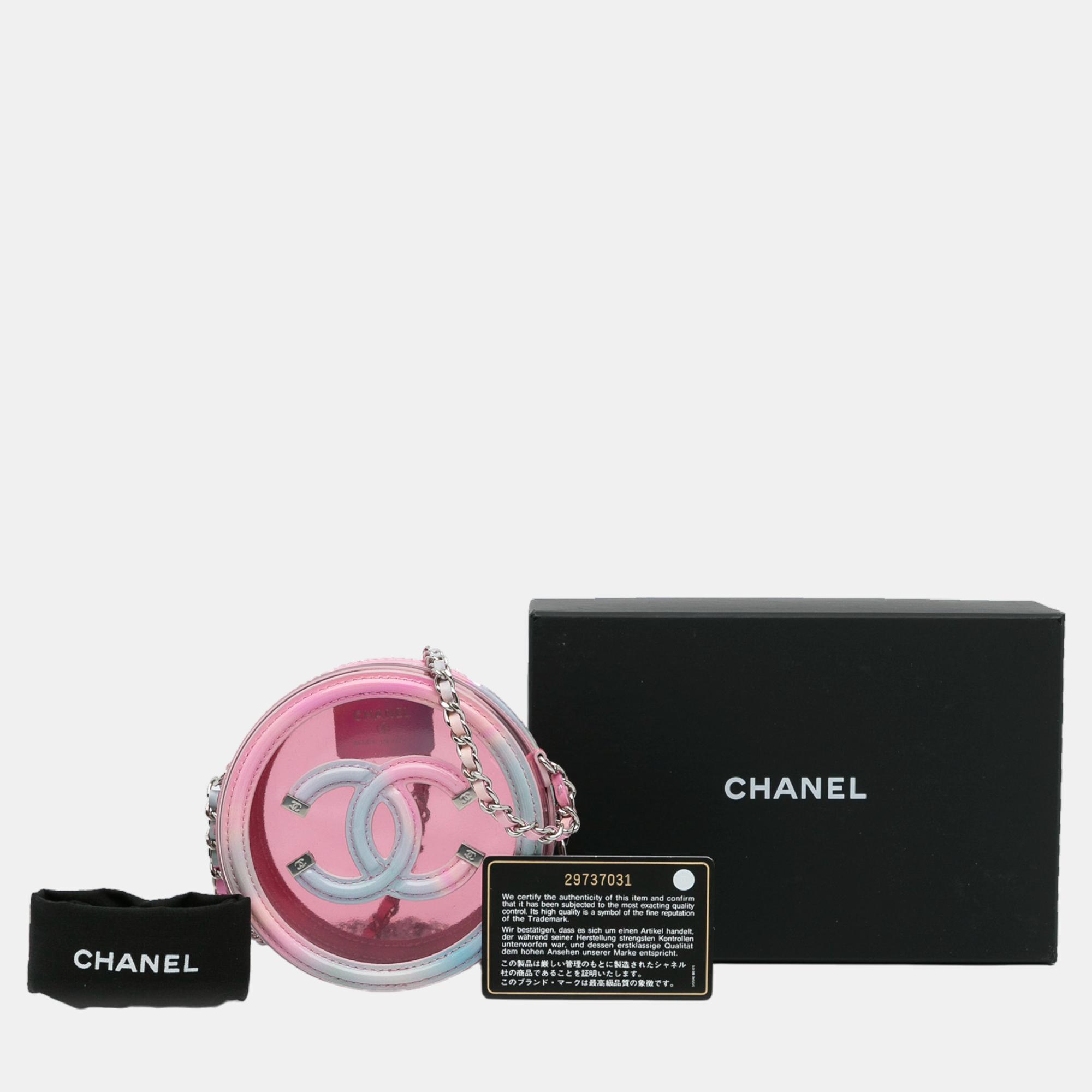 Chanel Pink/Blue CC Filigree Transparent Round Crossbody Bag