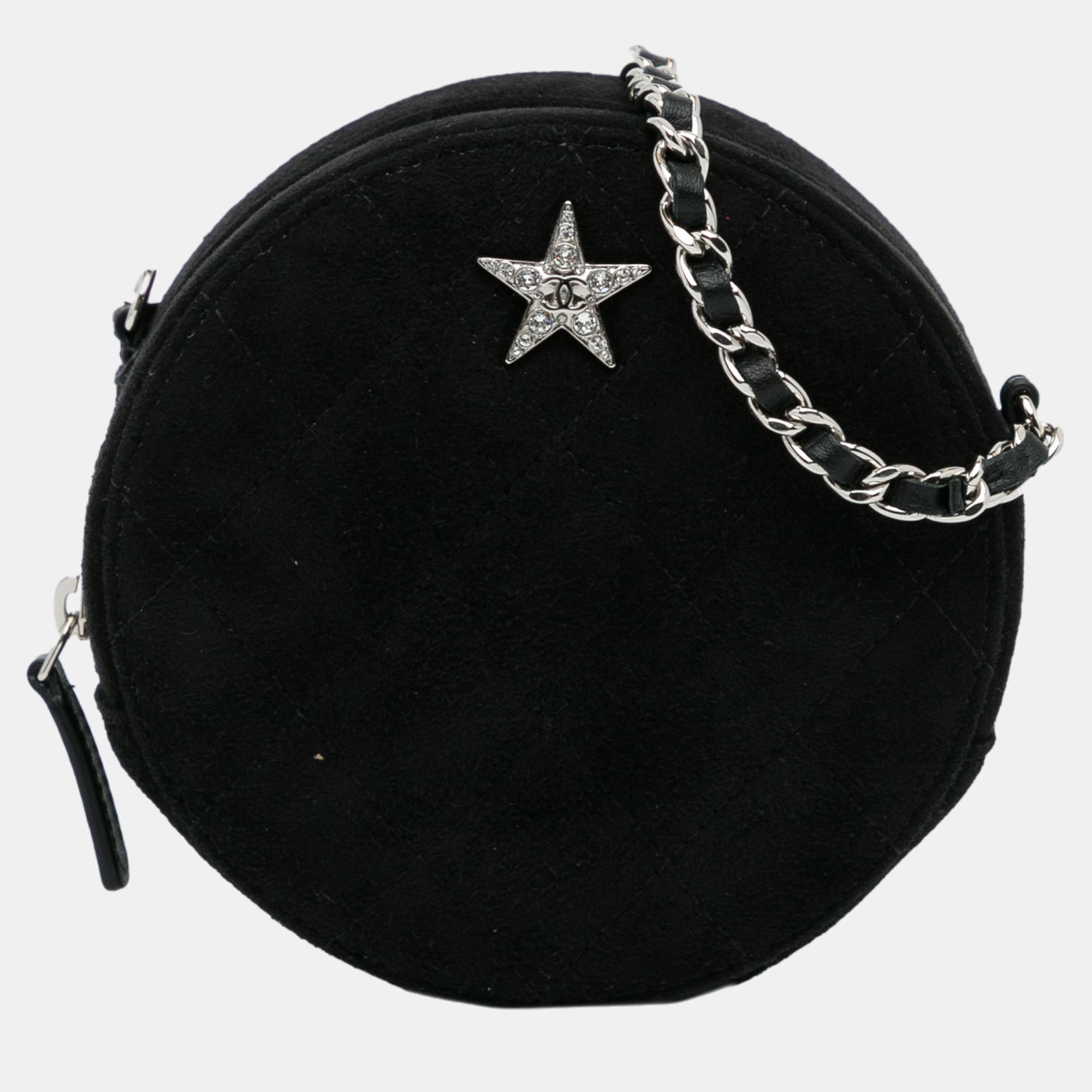 Chanel black suede cocostellar round clutch on chain