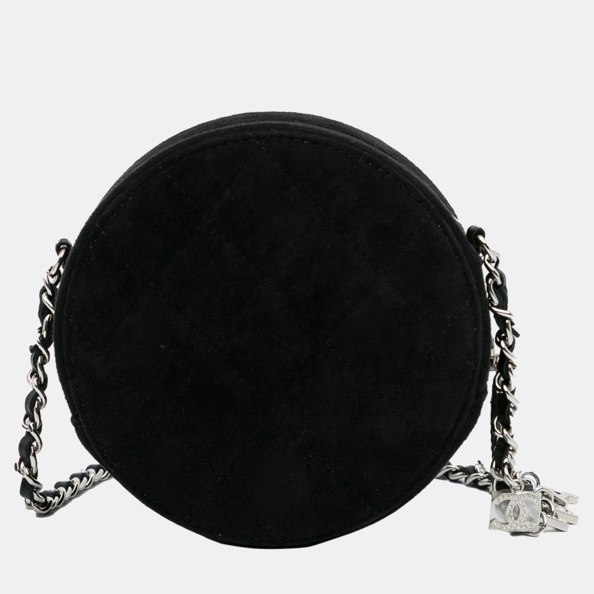 Chanel Black Suede Cocostellar Round Clutch On Chain