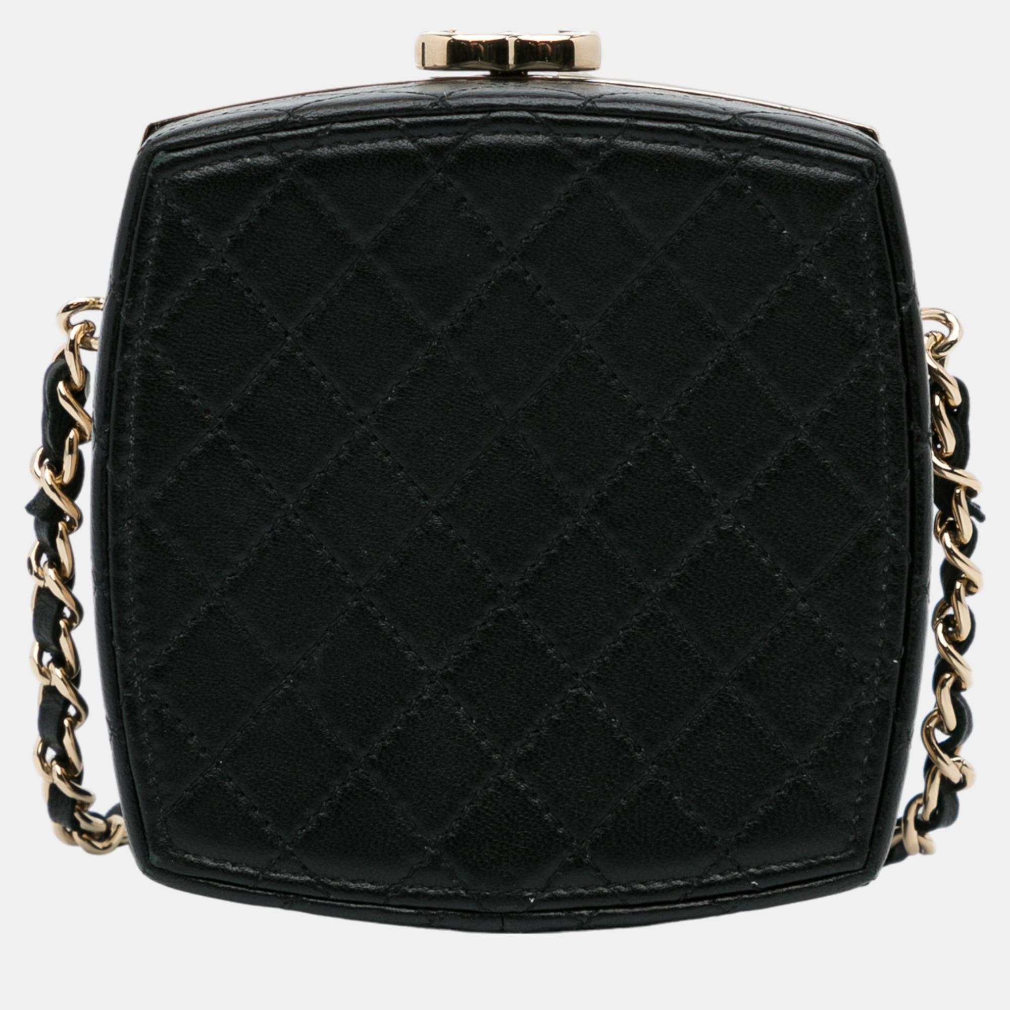 Chanel Black/Gold CC Make-Up Box Clutch With Chain