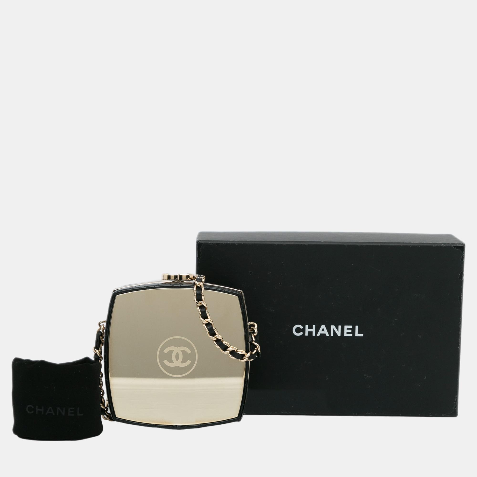 Chanel Black/Gold CC Make-Up Box Clutch With Chain