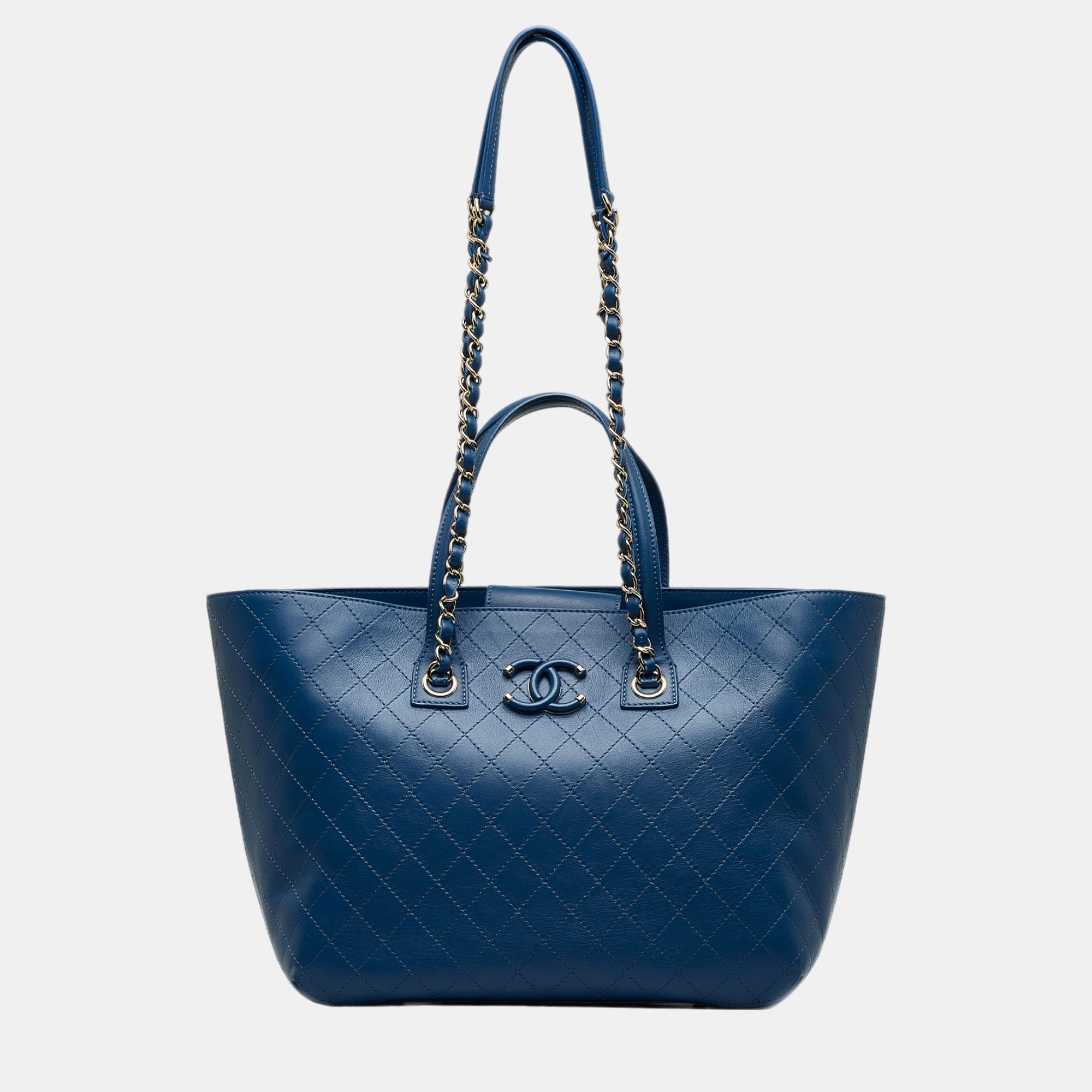 Chanel Blue Covered CC Shopping Tote