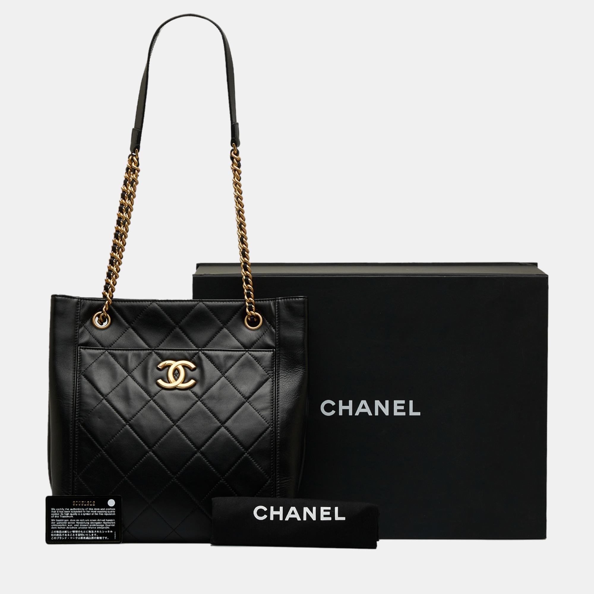 Chanel Black CC Front Pocket Calfskin Shopping Tote